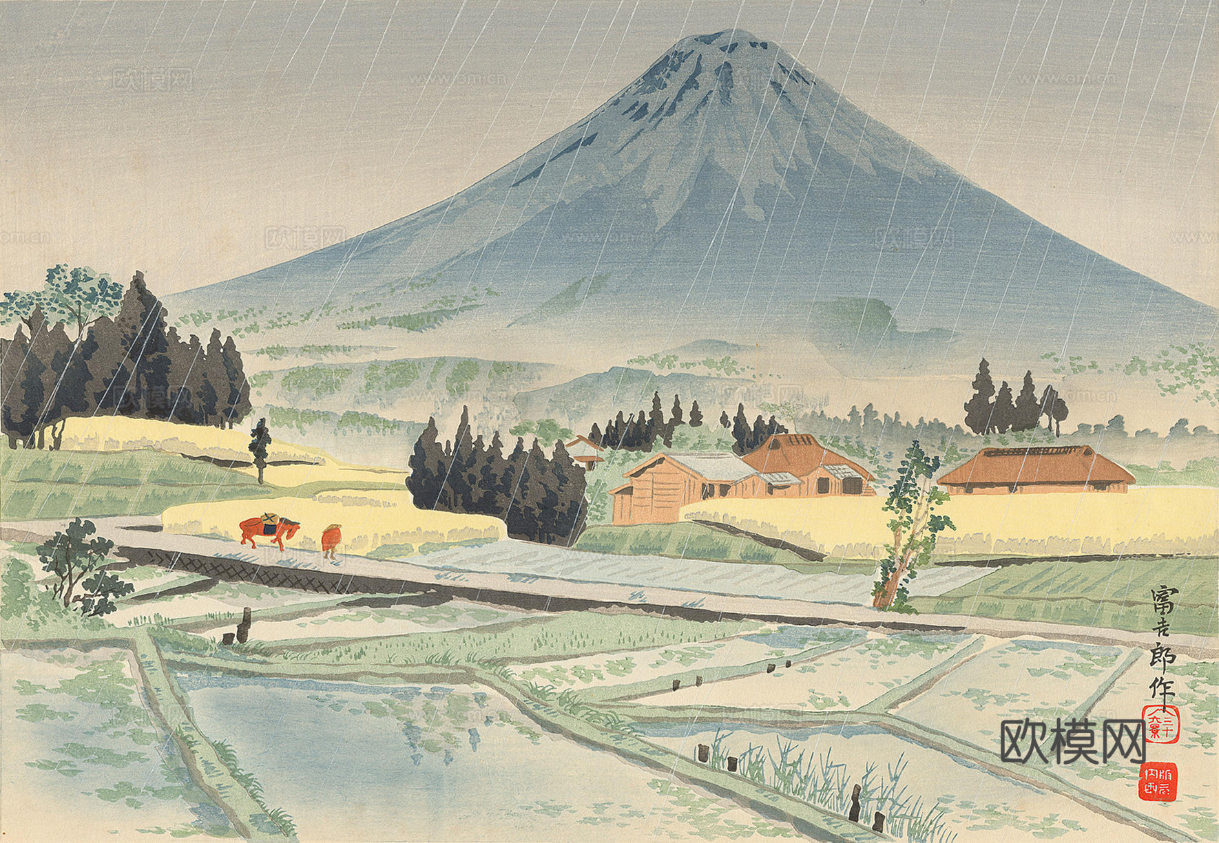 日本浮世绘风景画，日本著名景点绘画65