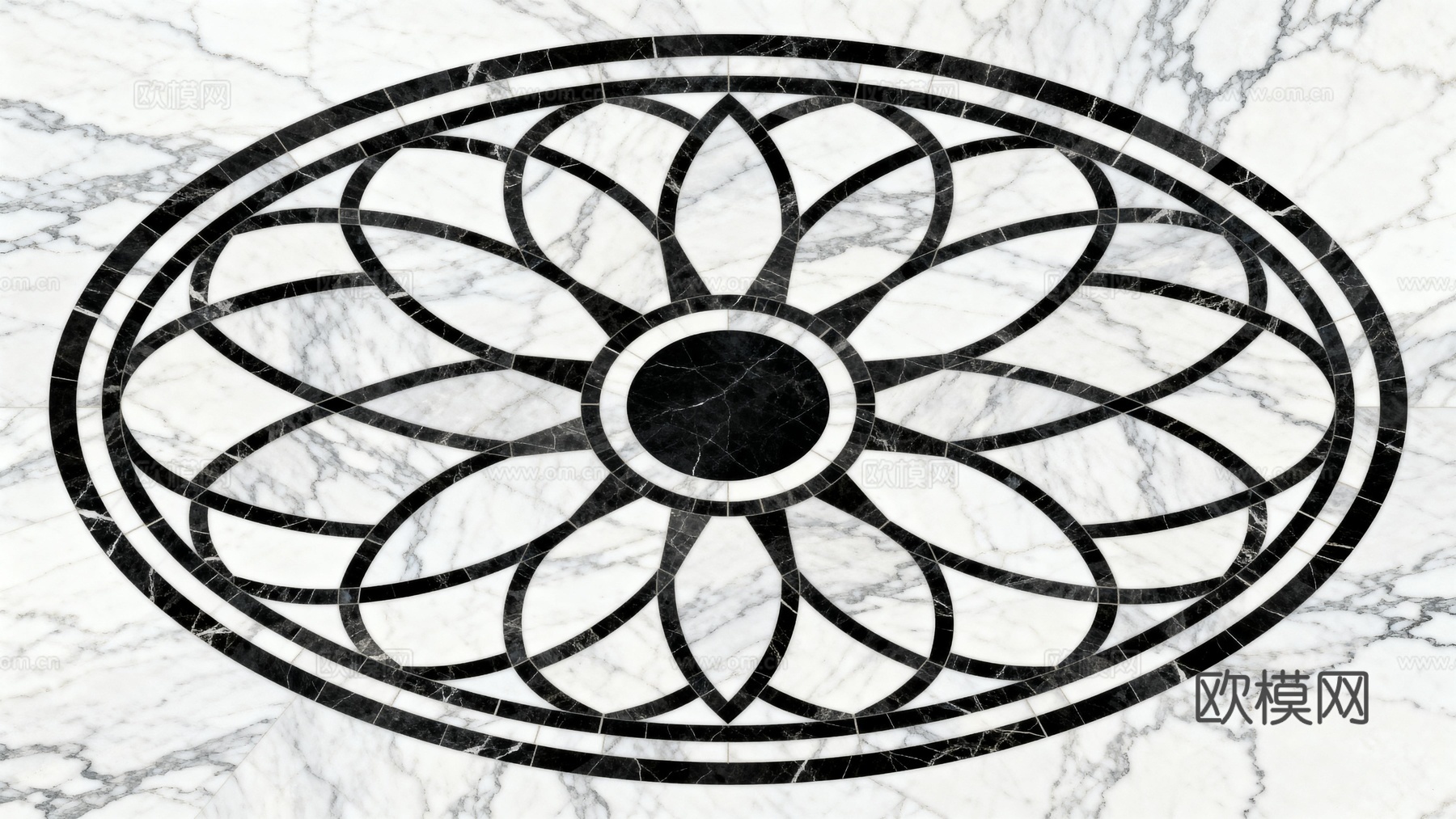 轻奢黑白拼花大理石 黑白石材椭圆拼花 玄关石材拼花