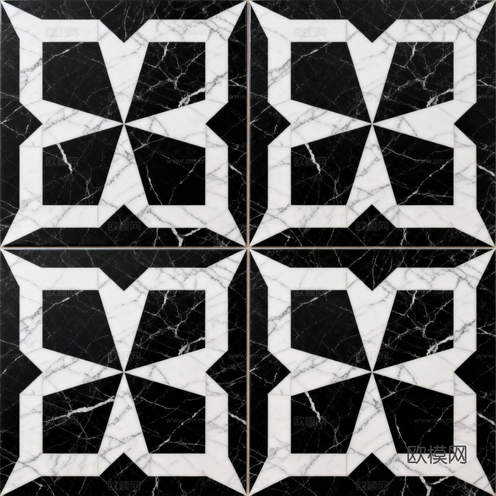 花砖 黑白石材拼花 花卉几何图案水刀石材拼花地砖 石材马赛克
