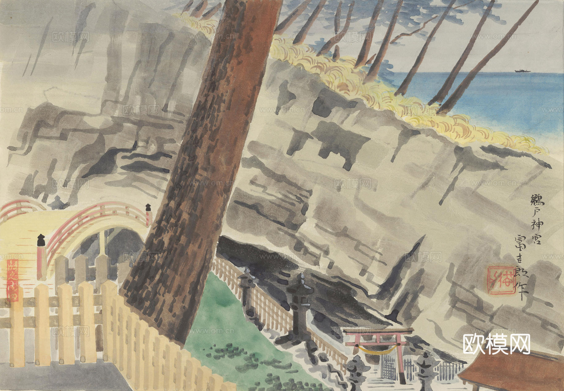 日本浮世绘风景画，日本著名景点绘画119