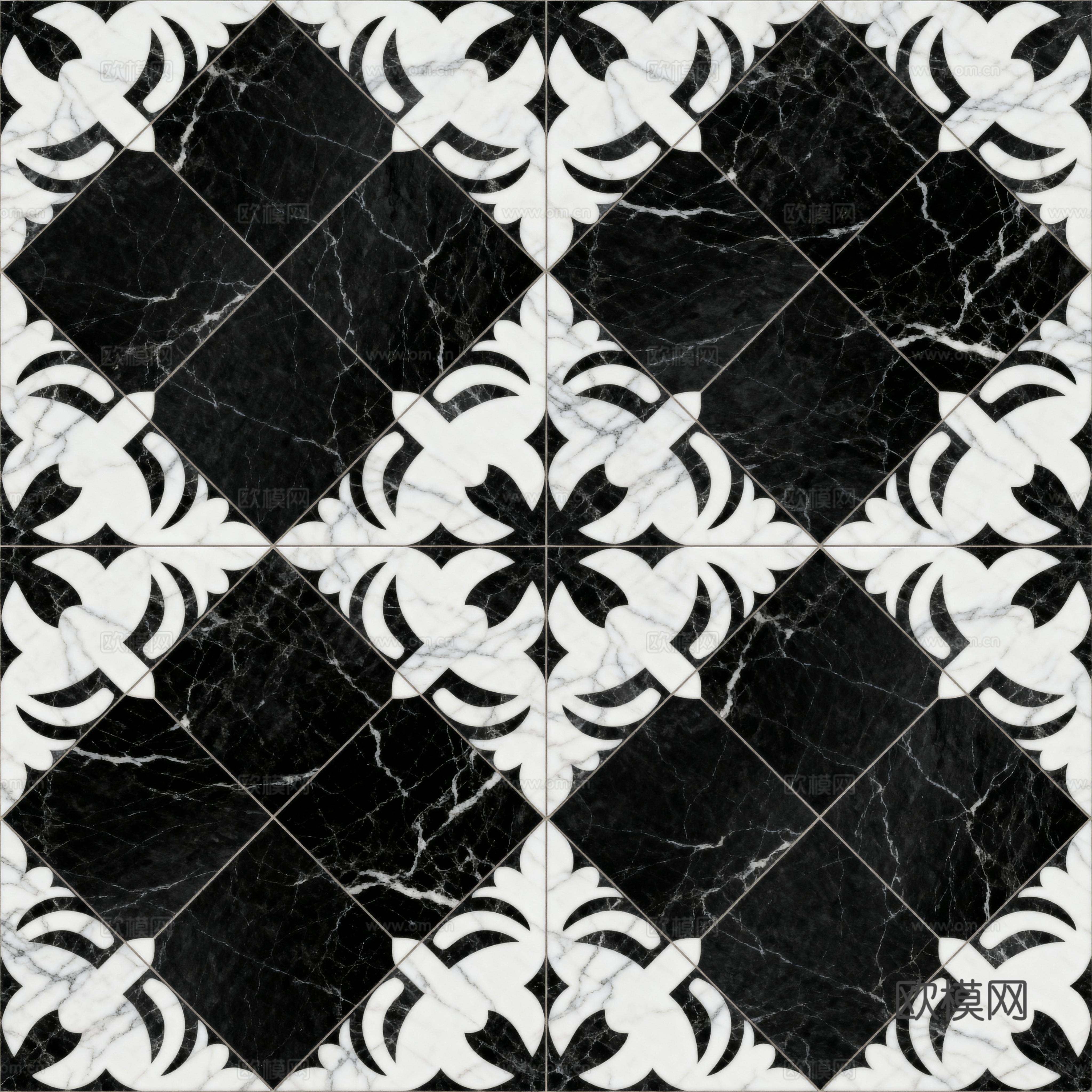 花砖 黑白石材拼花 花卉几何图案水刀石材拼花地砖 石材马赛克下载
