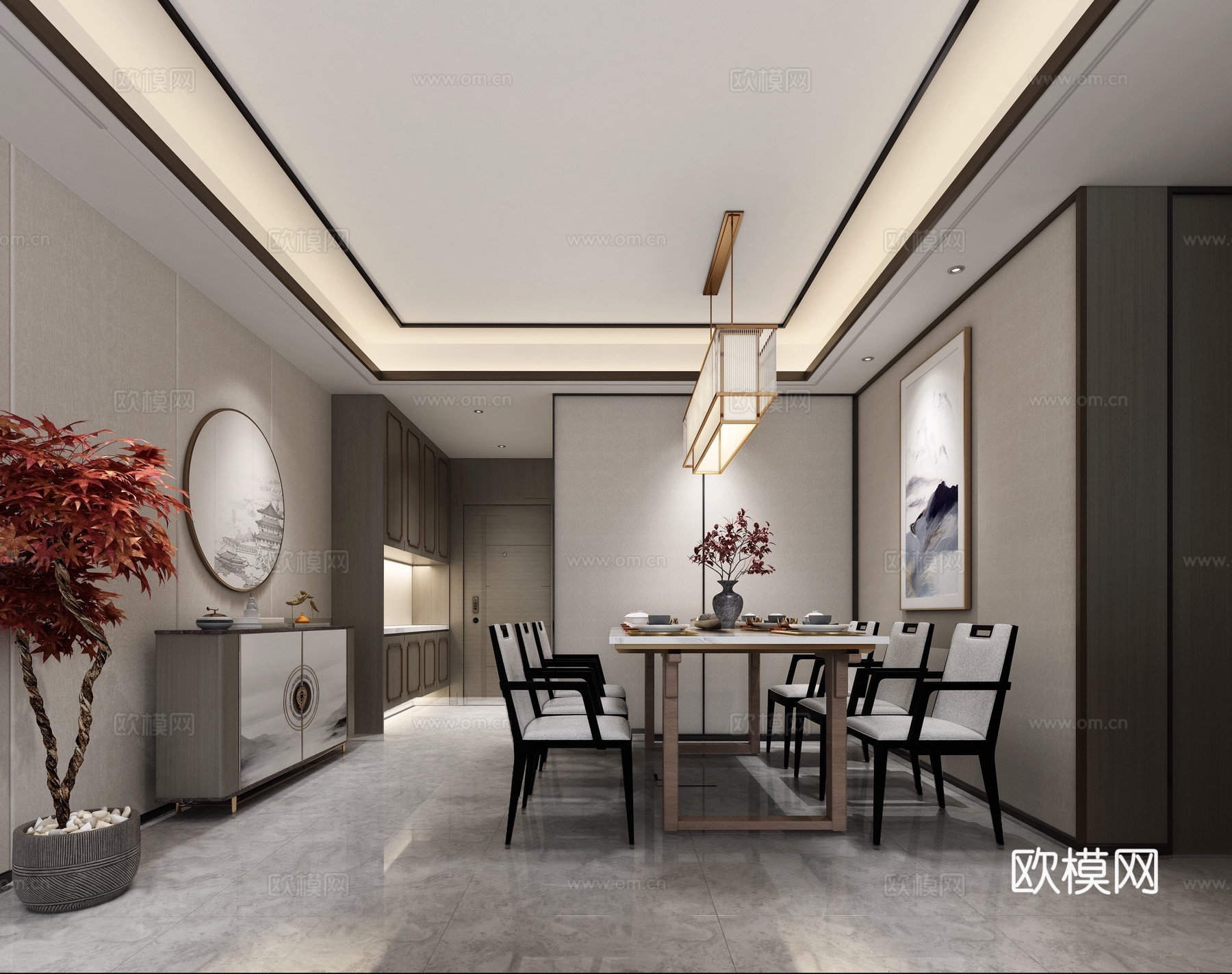 新中式大平层 样板间 最新全套施工图 效果图合集cad施工图