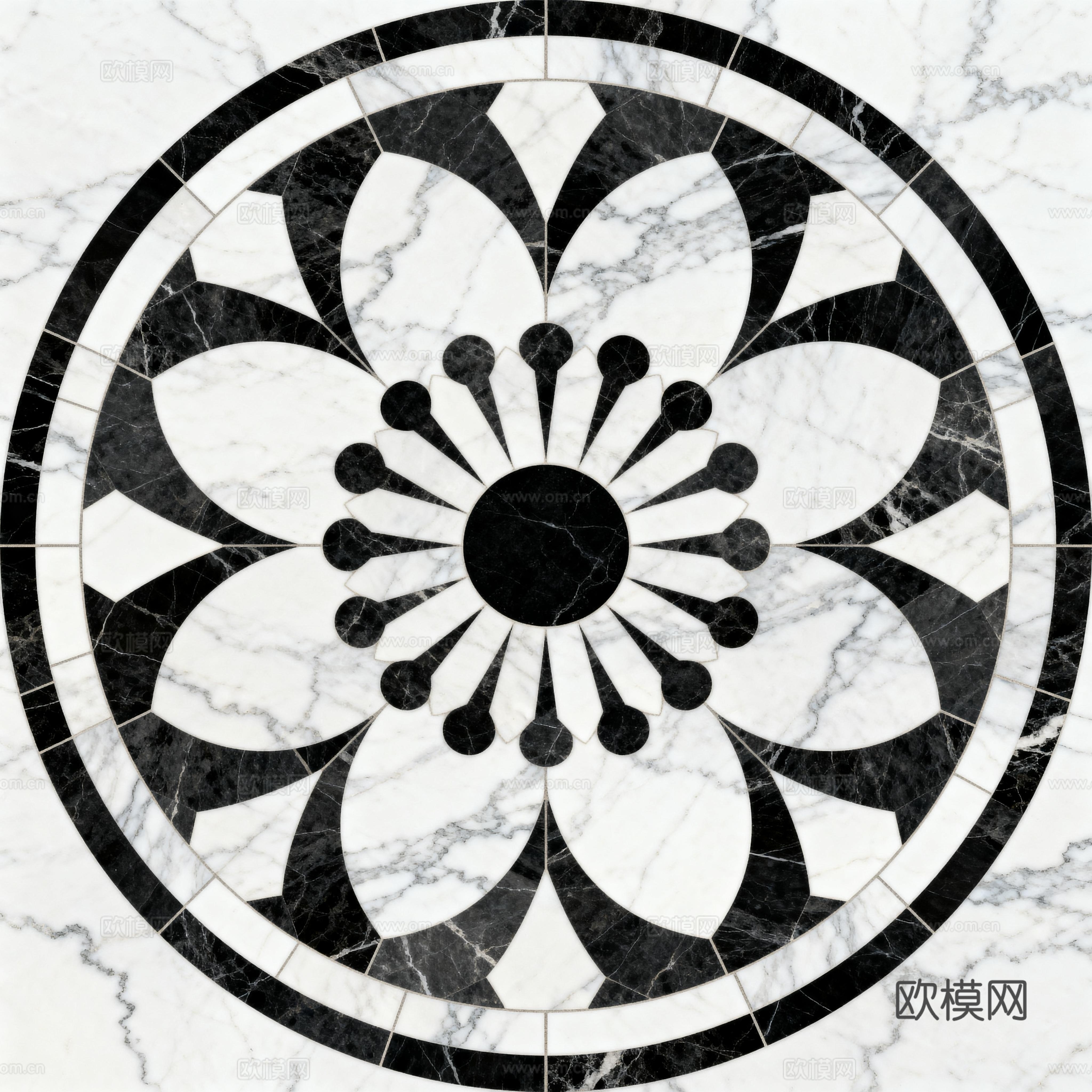 轻奢黑白拼花大理石 黑白石材圆形拼花 玄关圆形拼花下载