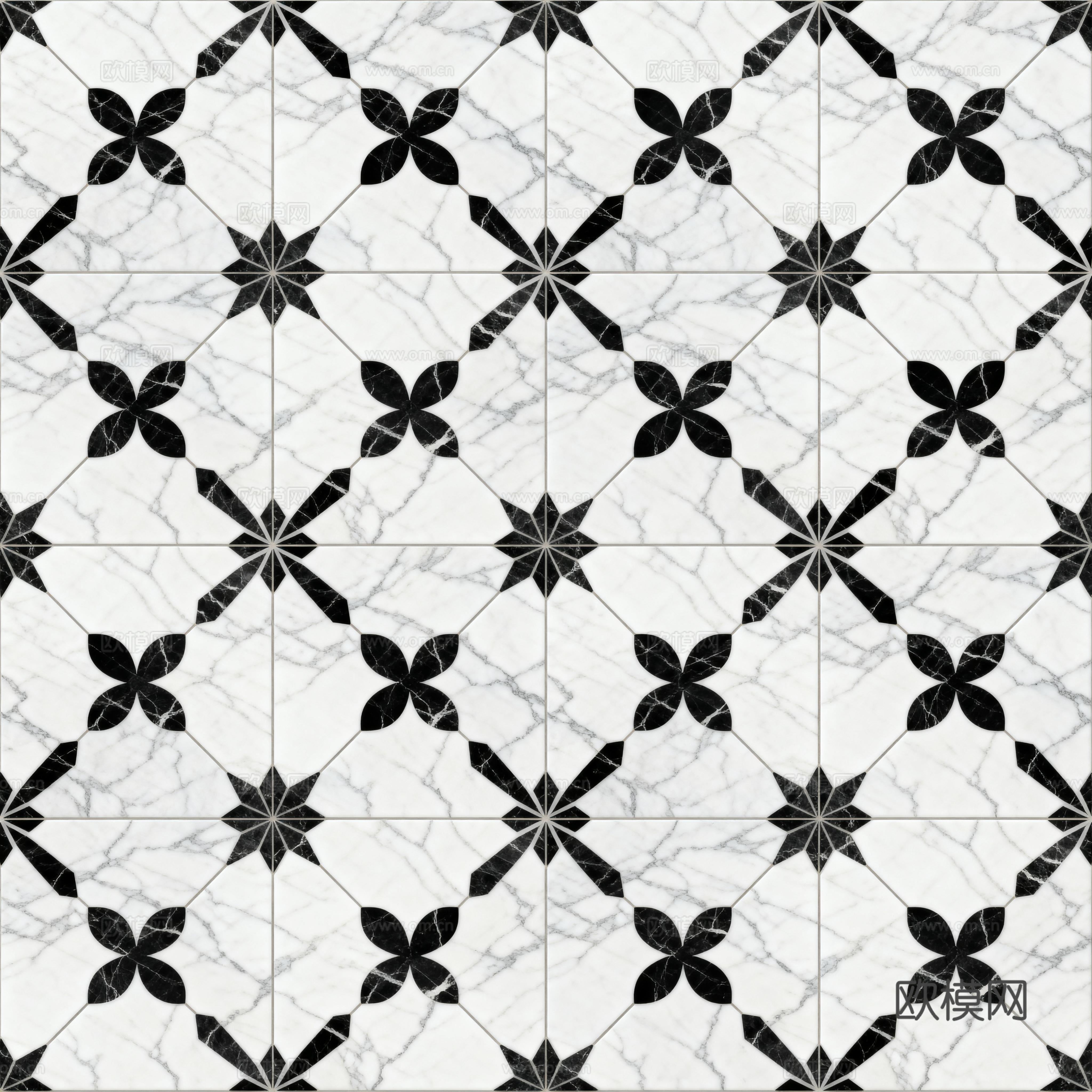 花砖 黑白石材拼花 花卉几何图案水刀石材拼花地砖 石材马赛克下载