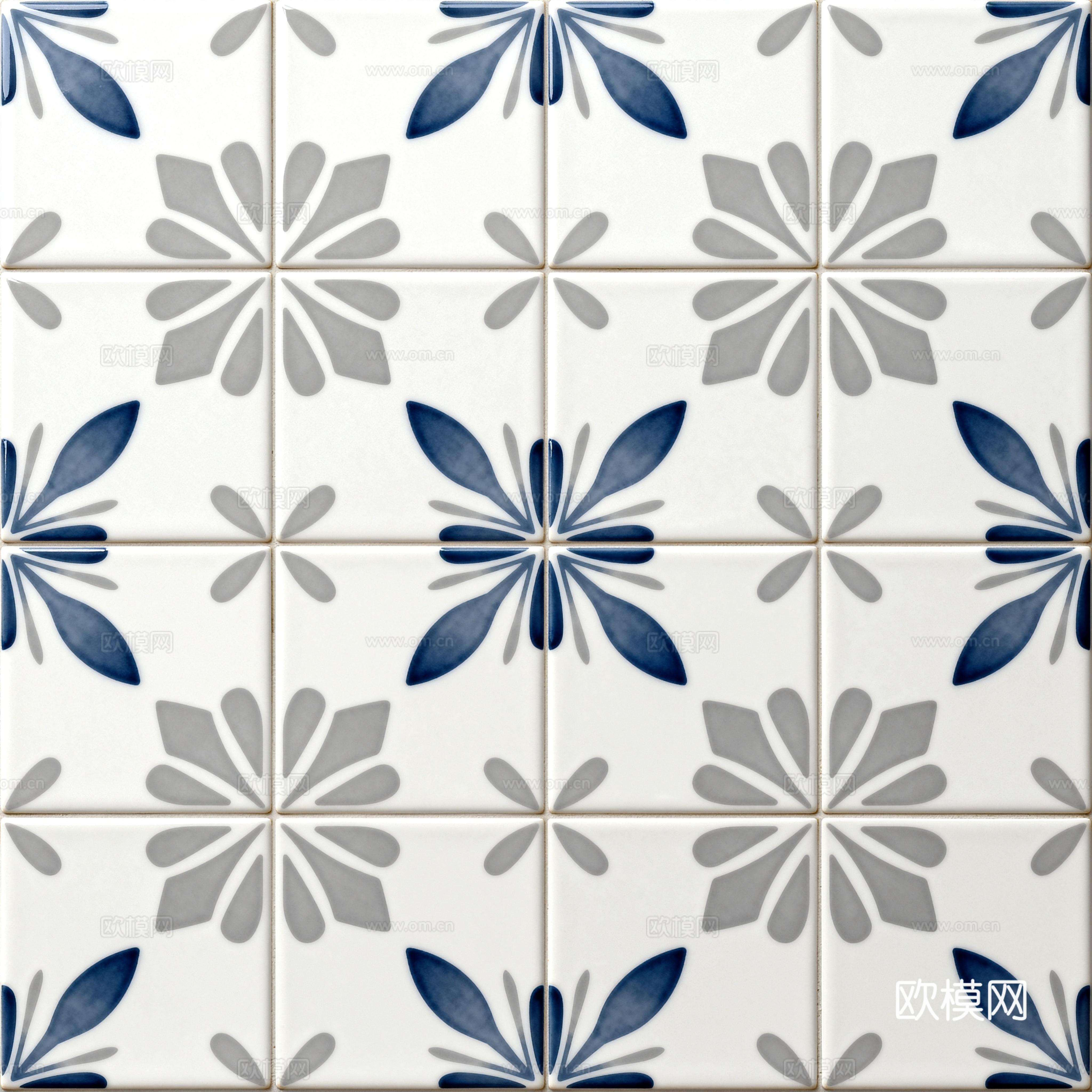 田园风 蓝灰米白色花砖 蓝灰手绘艺术花砖 工艺砖