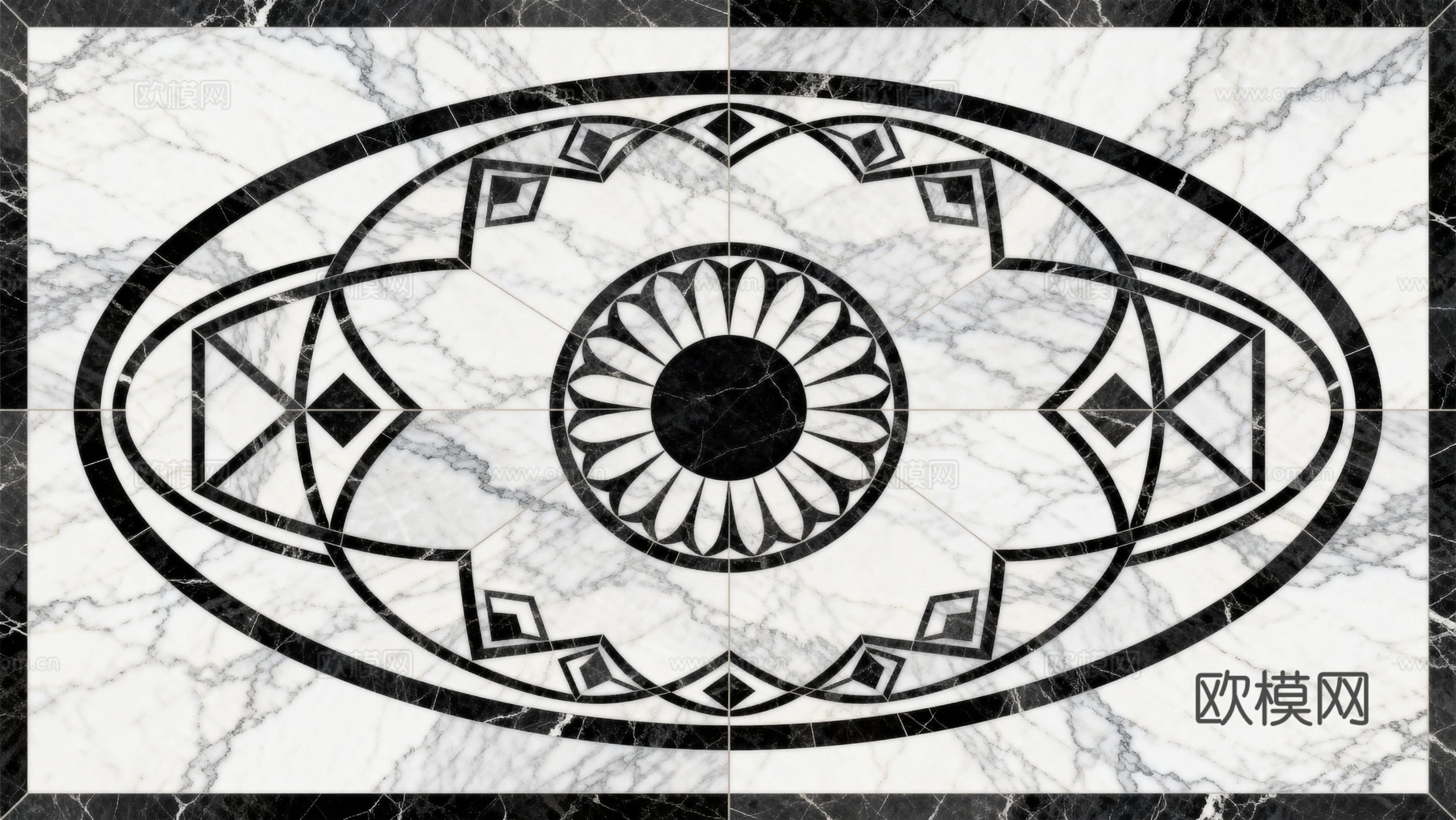 轻奢黑白拼花大理石 黑白石材椭圆拼花 玄关石材拼花