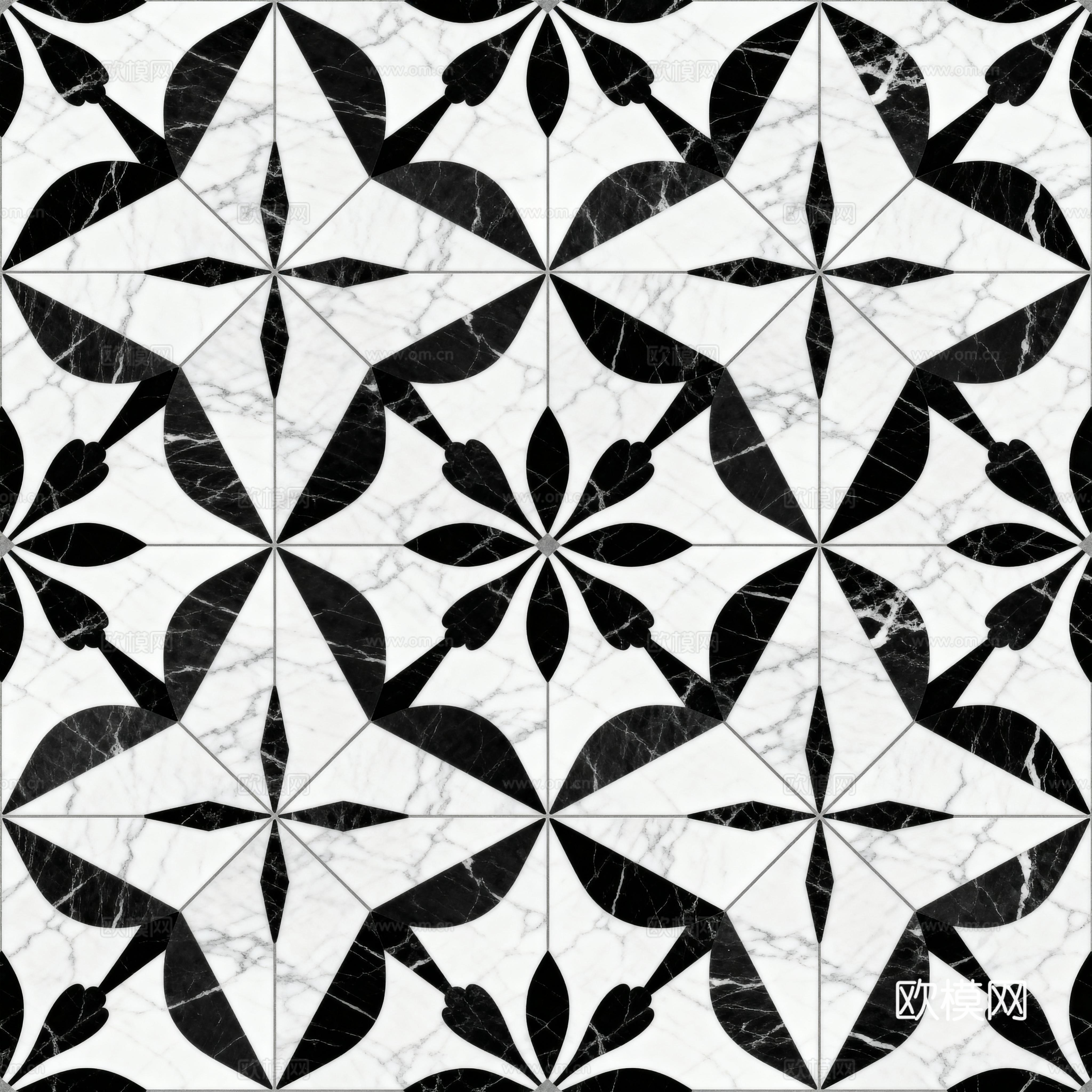 花砖 黑白石材拼花 花卉几何图案水刀石材拼花地砖 石材马赛克