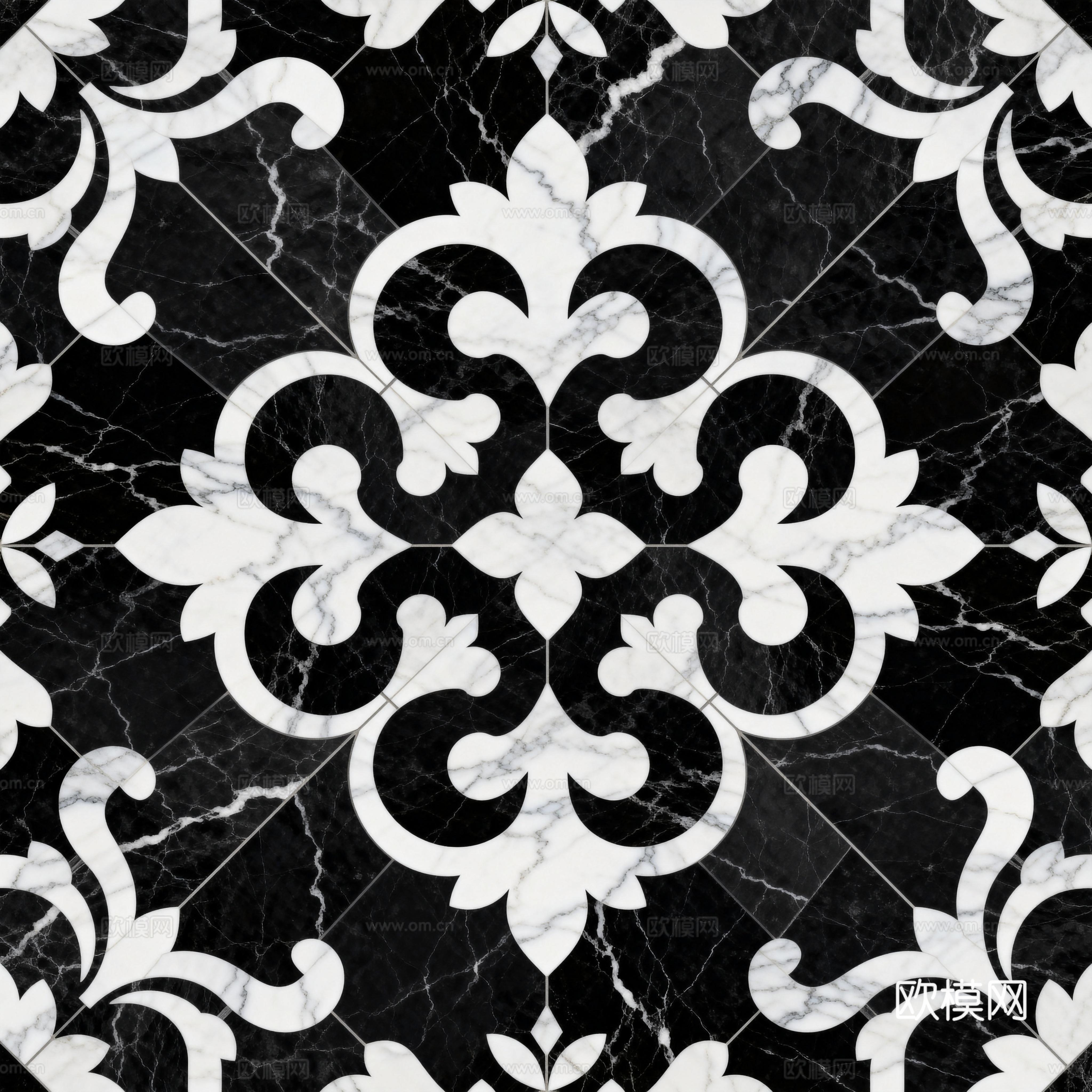 花砖 黑白石材拼花 花卉几何图案水刀石材拼花地砖 石材马赛克下载