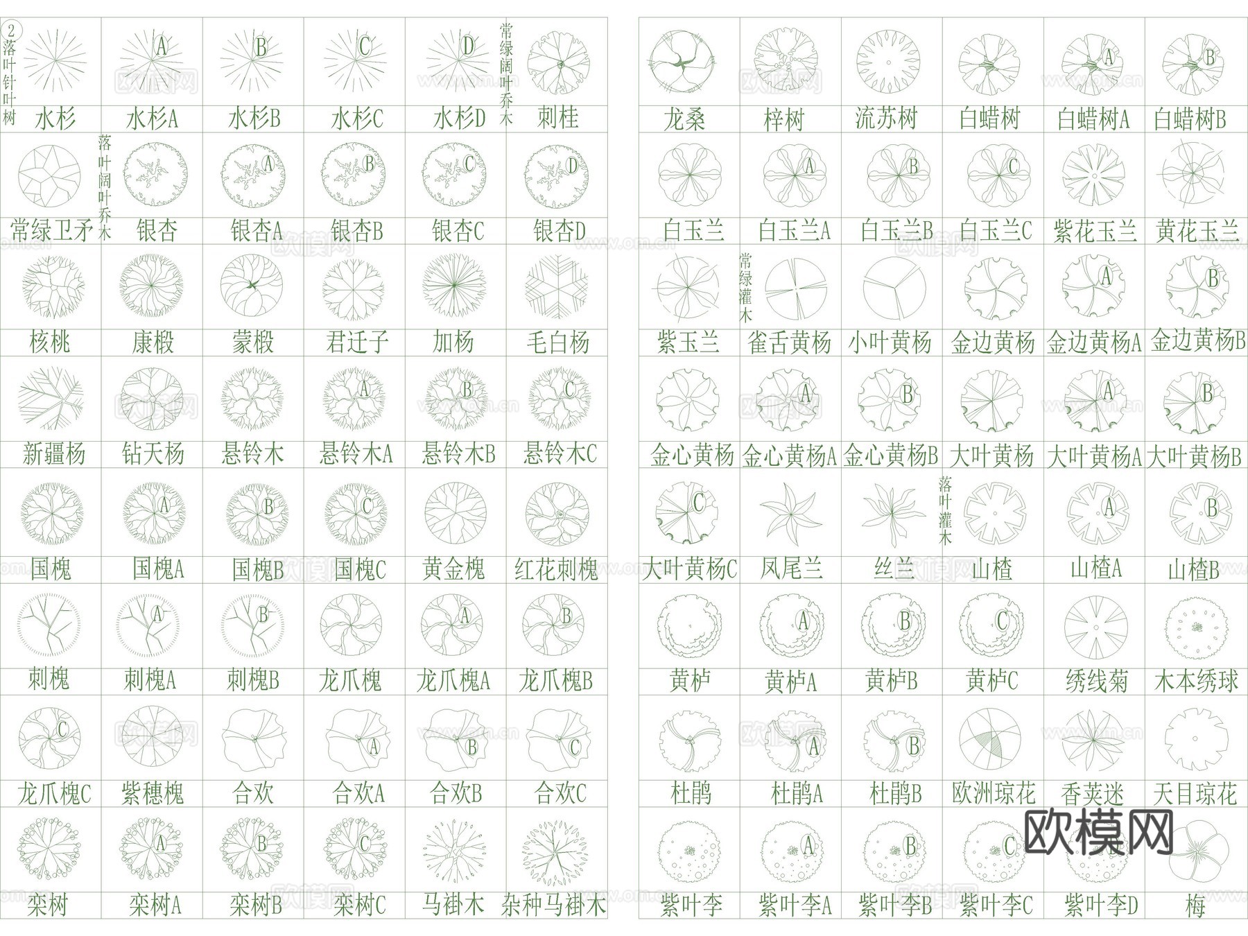 2026年最新超全园林景观植物树木图例平面立面CAD图库cad施工图
