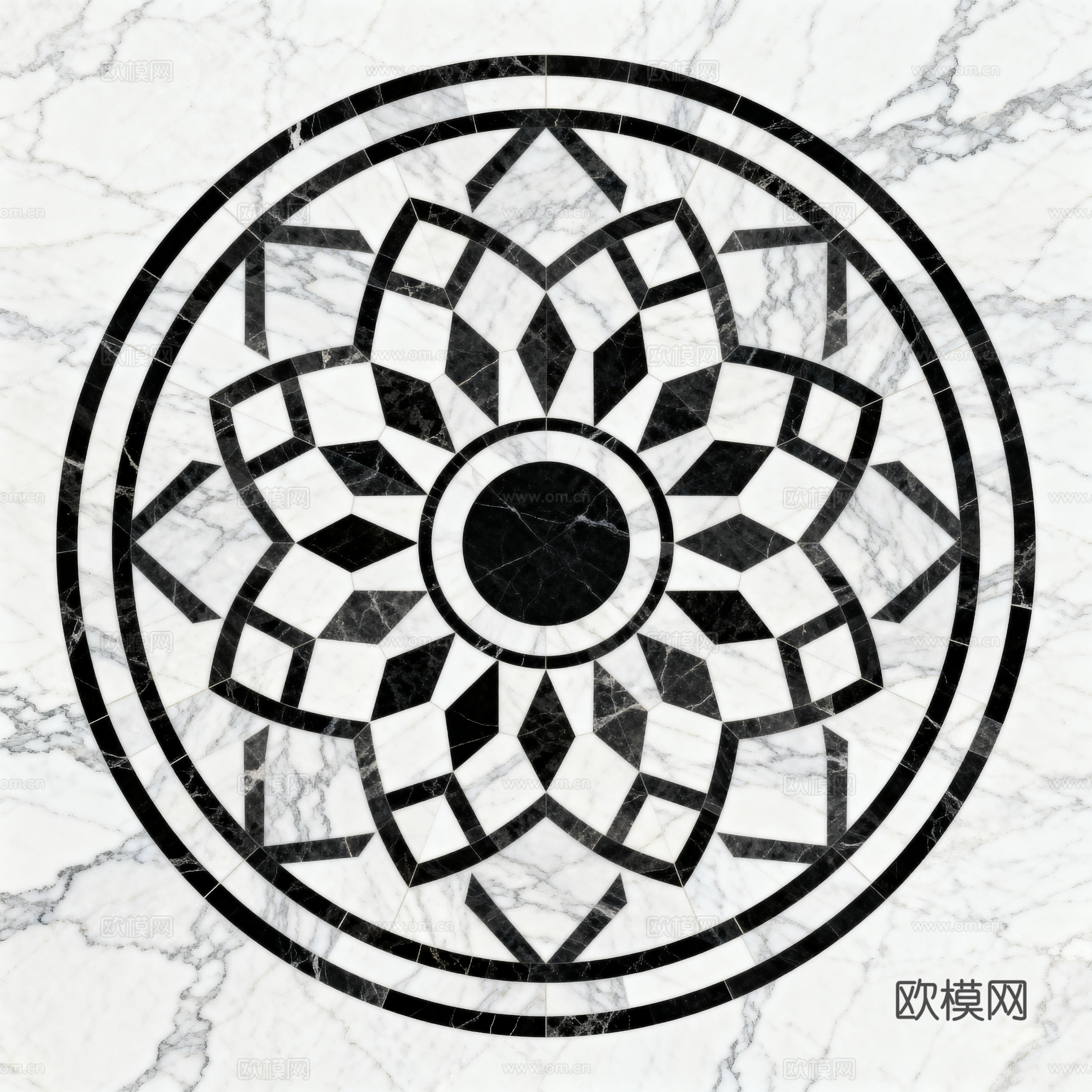 轻奢黑白拼花大理石 黑白石材圆形拼花 玄关圆形拼花下载