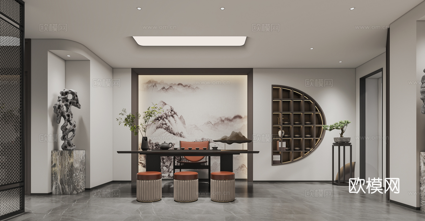 新中式大平层 样板间 最新全套施工图 效果图合集cad施工图