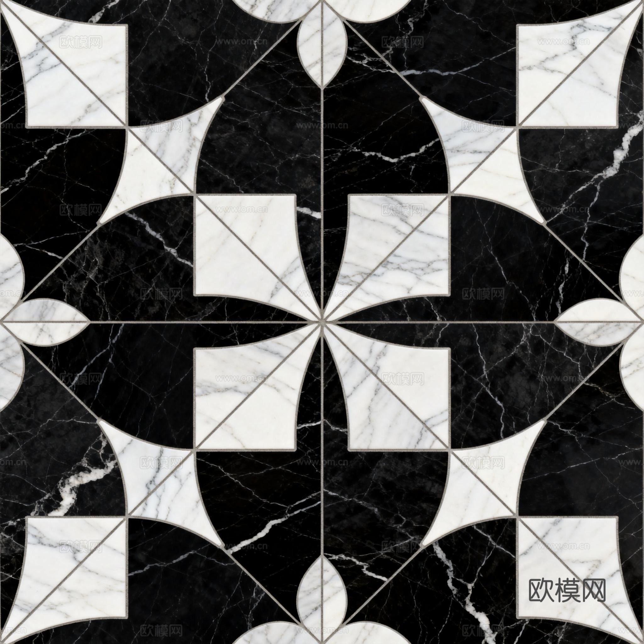 花砖 黑白石材拼花 几何图案水刀石材拼花地砖 石材马赛克