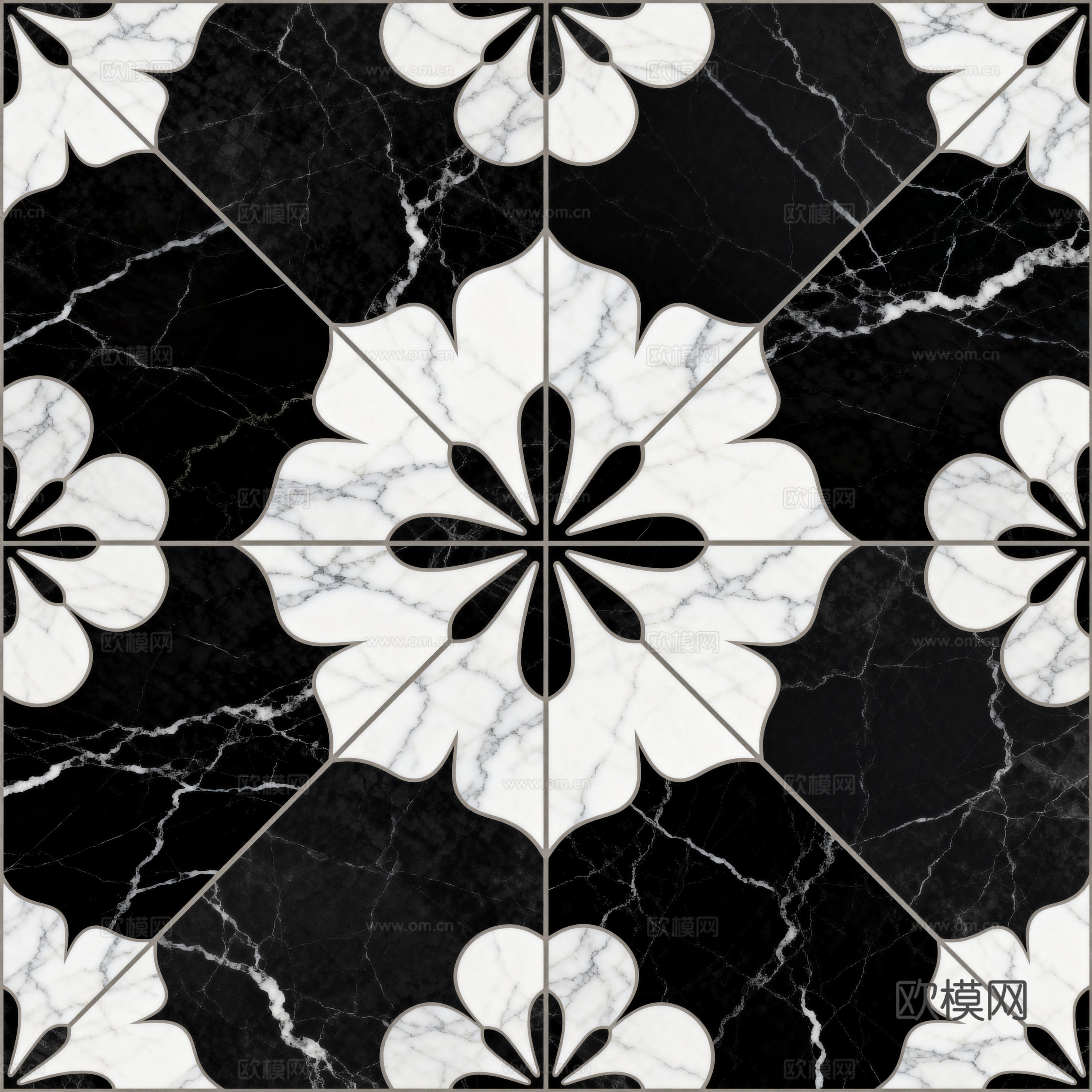 花砖 黑白石材拼花 花卉几何图案水刀石材拼花地砖 石材马赛克下载