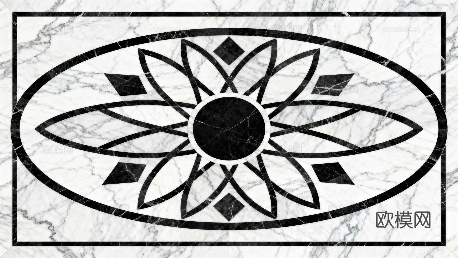 轻奢黑白拼花大理石 黑白石材椭圆拼花 玄关石材拼花
