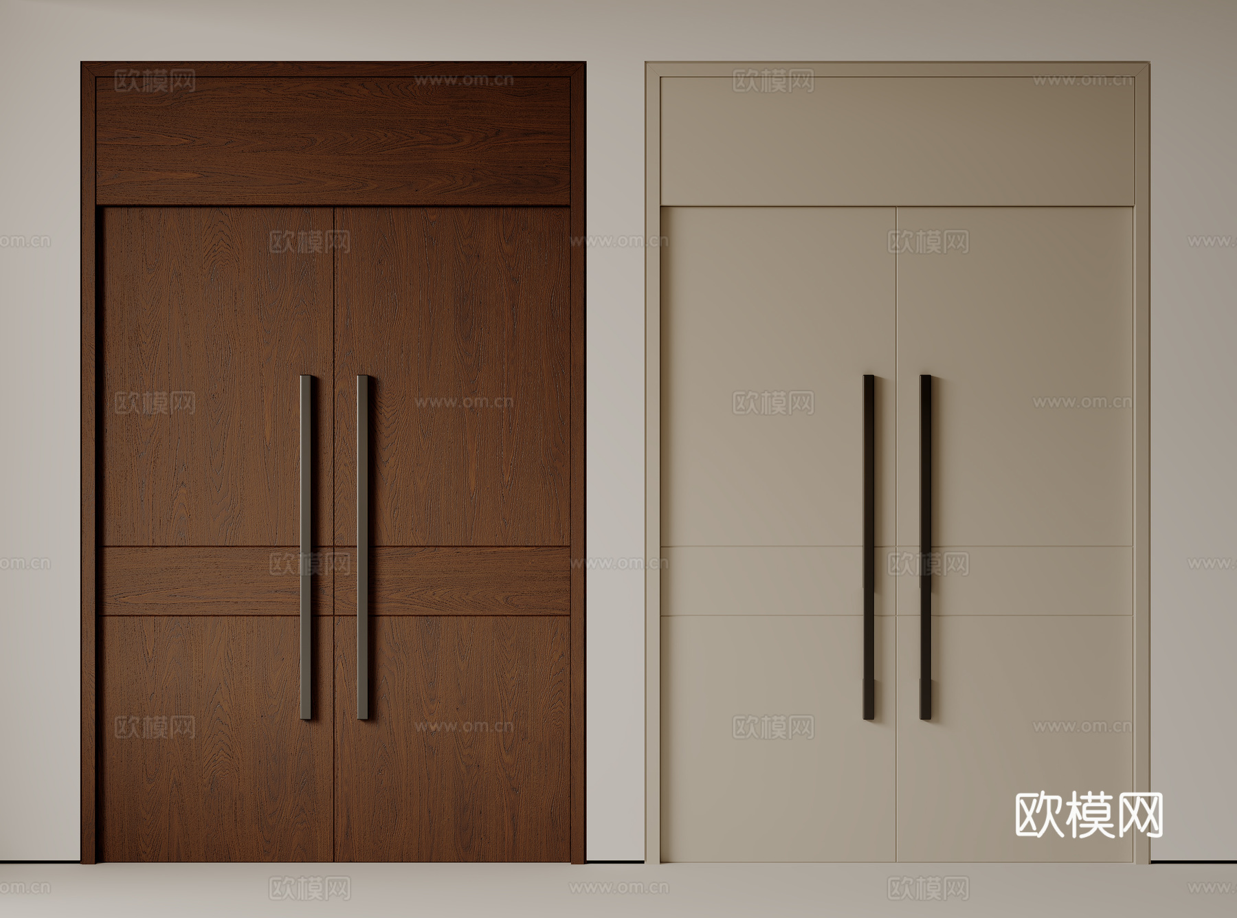 现代极简双开门 中古平开门 入户门 防盗门 通顶对开门 别墅su模型
