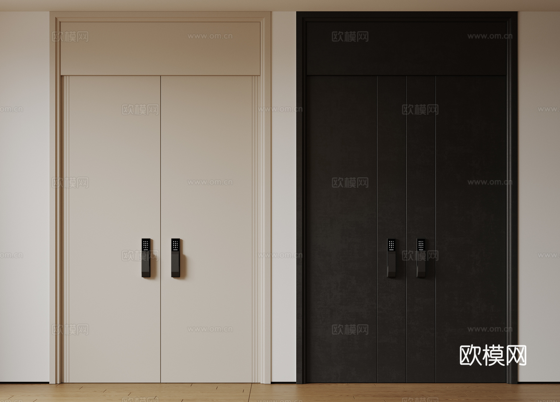 现代极简双开门 中古平开门 入户门 防盗门 通顶对开门 别墅su模型