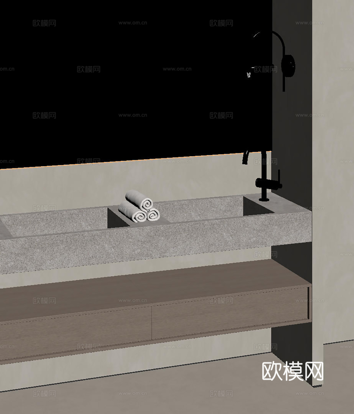 现代极简洗手台 中古浴室柜 台盆柜 装饰品摆件 镜子 卫生间su模型