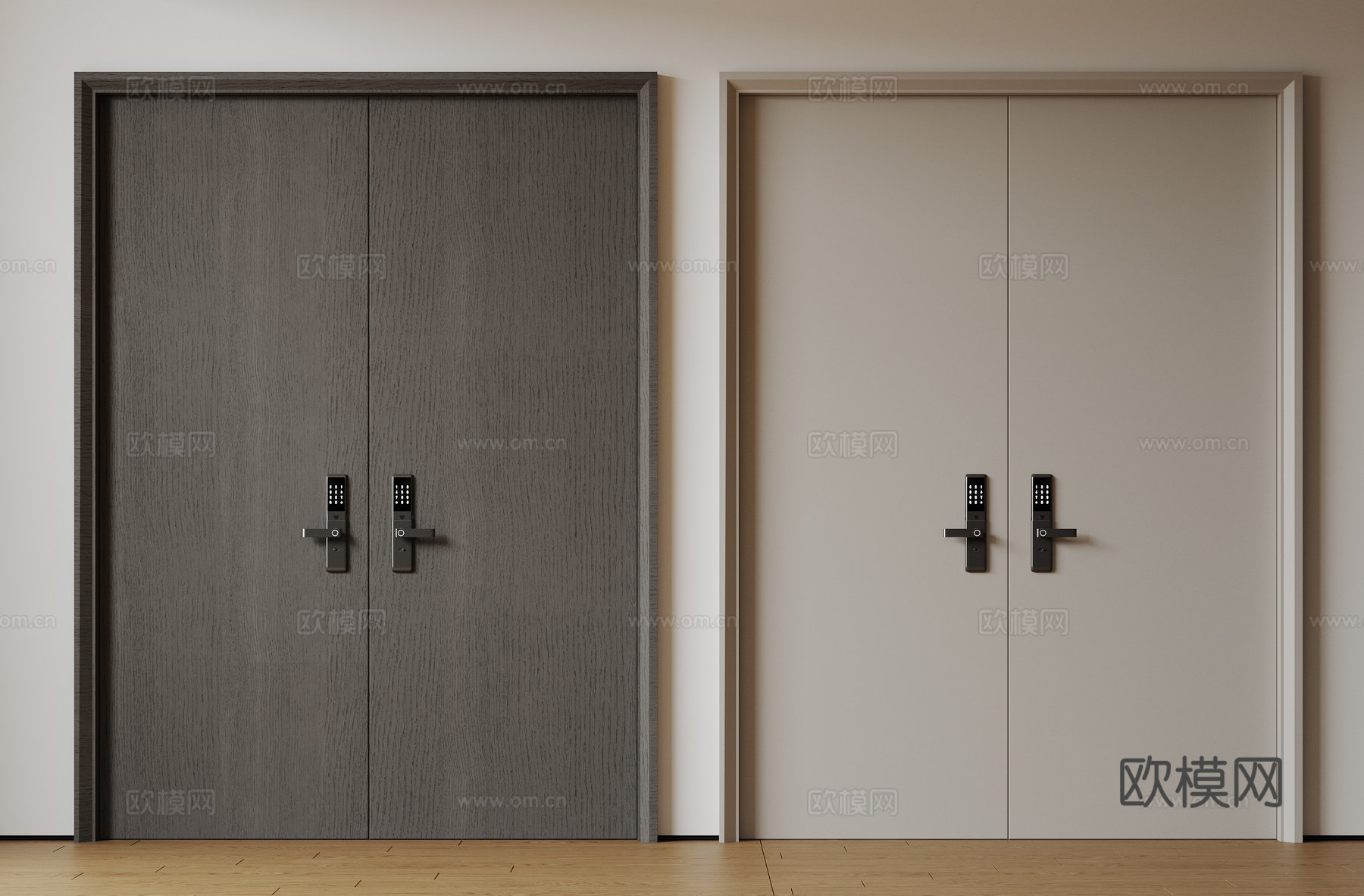 现代极简双开门 中古平开门 入户门 防盗门 通顶对开门 别墅su模型