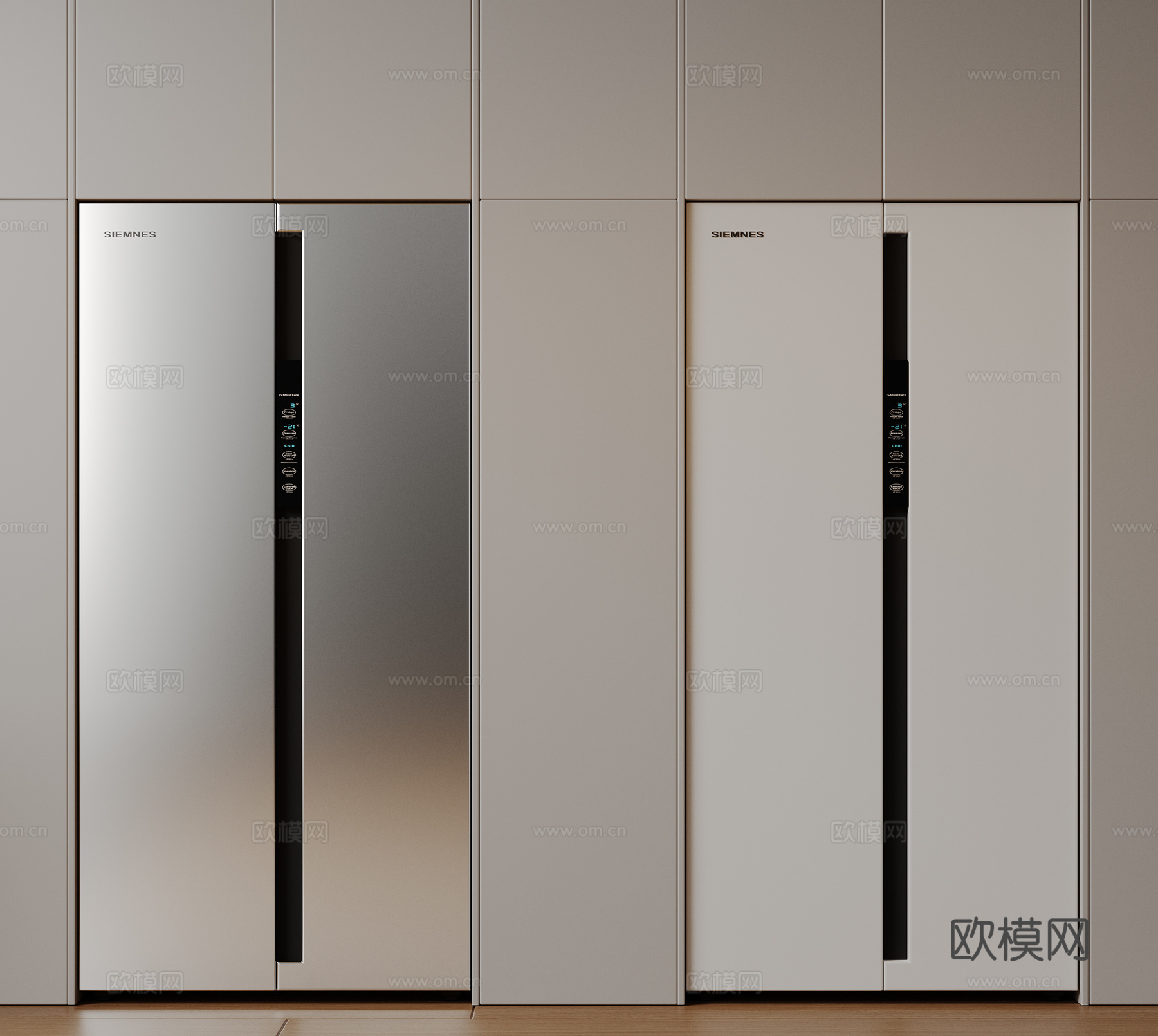 现代极简冰箱 双开门冰箱 简约冰箱柜 中古冰箱 意式冰箱 厨su模型