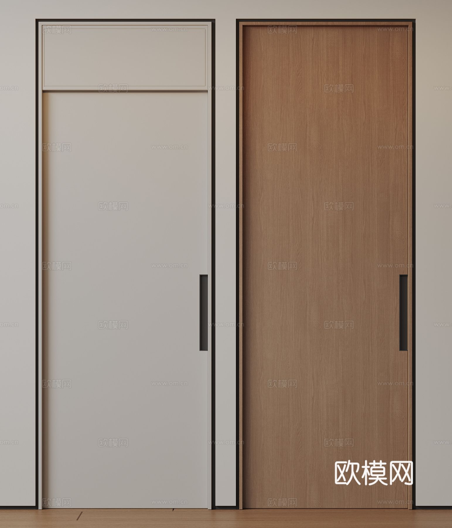 现代极简单开门 中古房间门 卧室门 平板门 实木门 平开门su模型