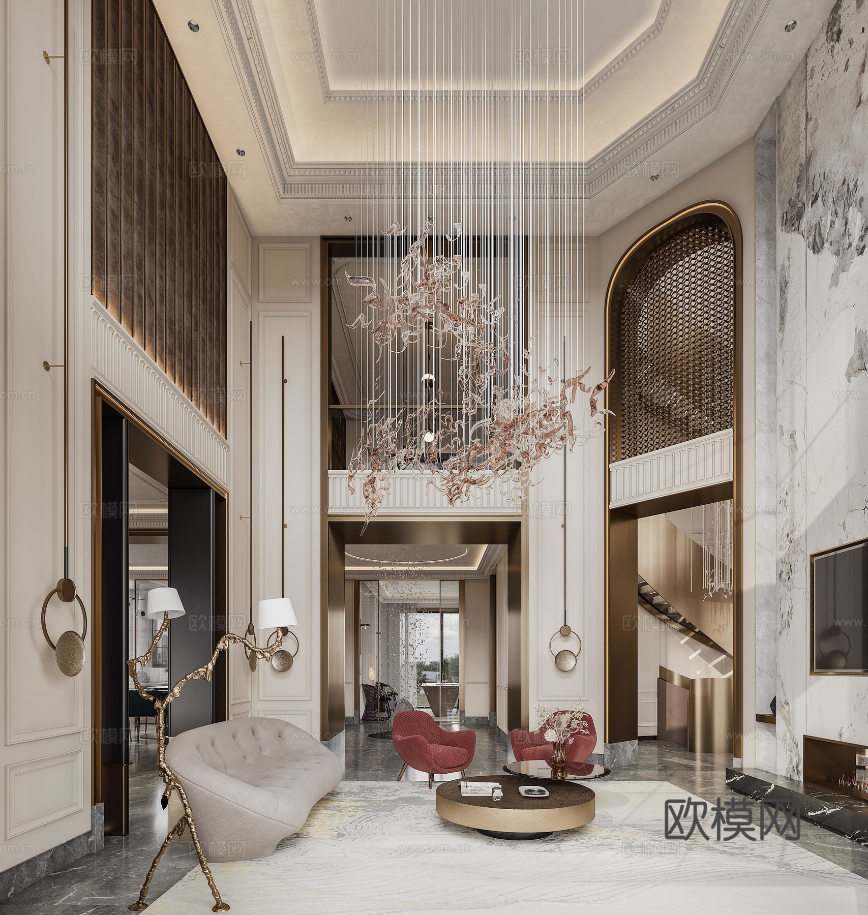 法式轻奢挑空别墅 样板间 最新全套施工图 效果图合集cad施工图