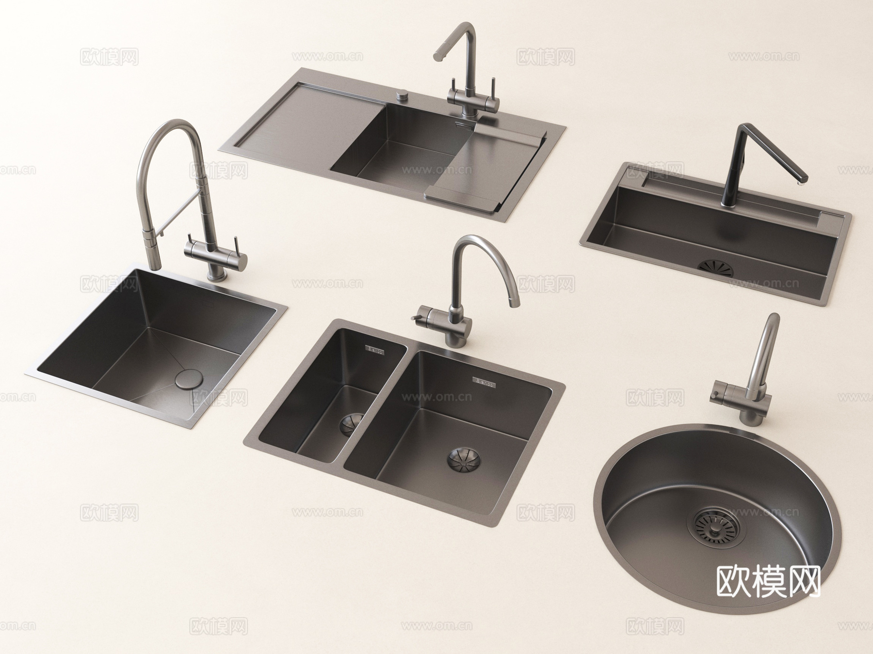 现代洗菜盆 水槽 水龙头 不锈钢水槽su模型