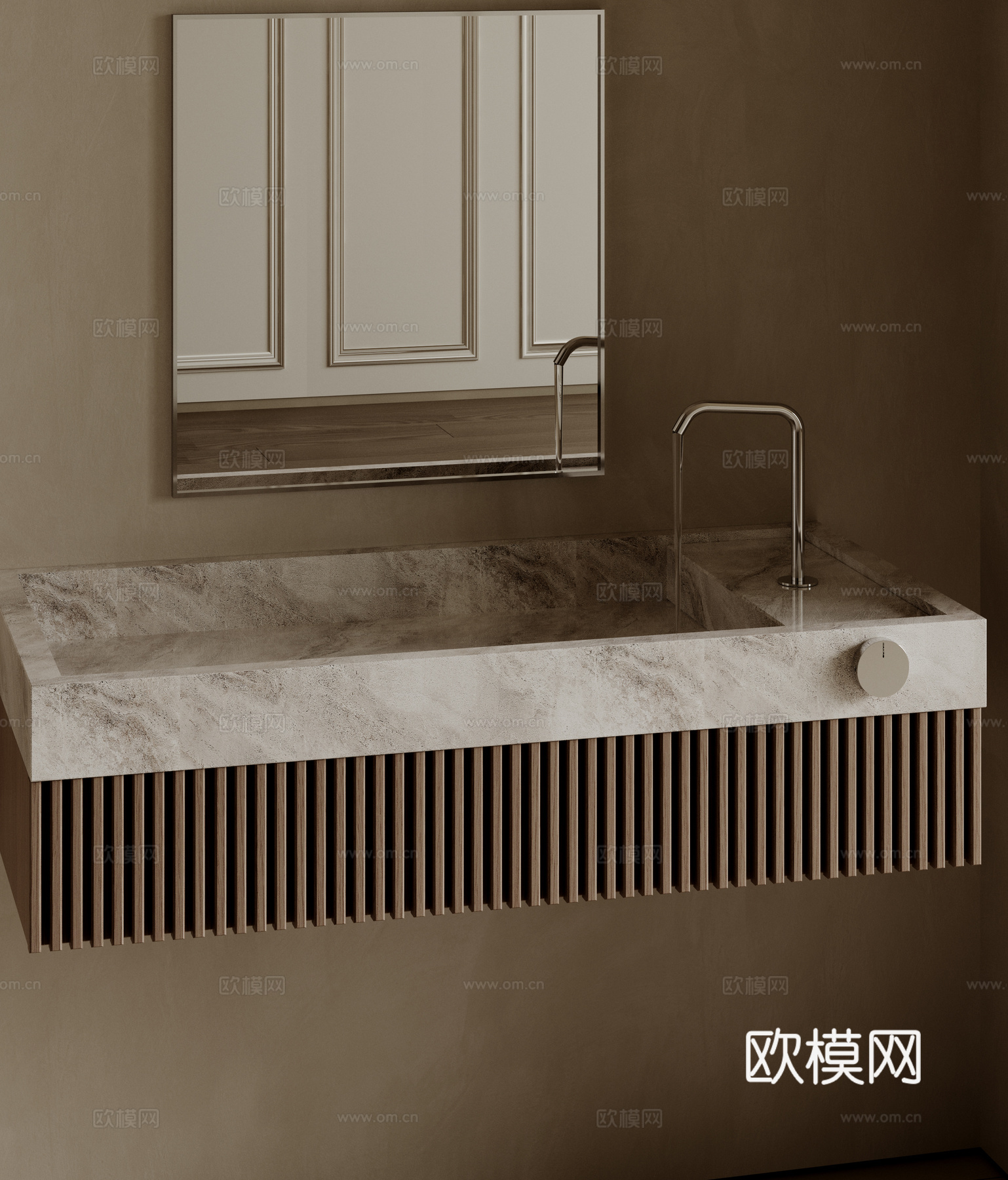 现代极简洗手台 中古浴室柜 台盆柜 装饰品摆件 镜子 卫生间su模型
