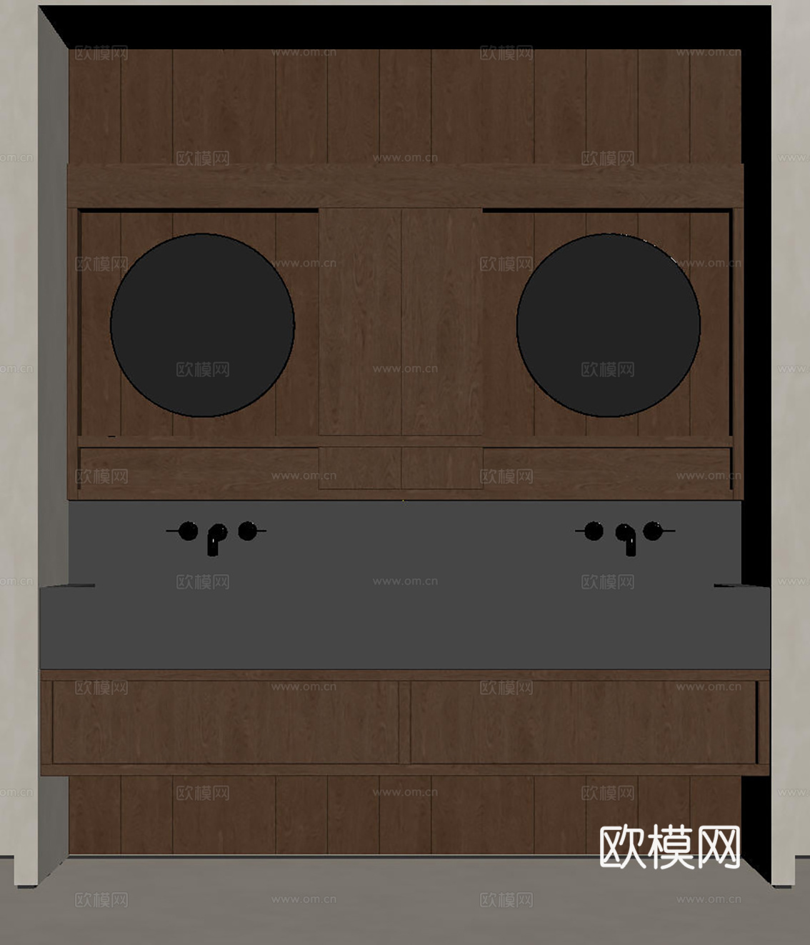 现代极简洗手台 中古浴室柜 台盆柜 装饰品摆件 镜子 卫生间su模型