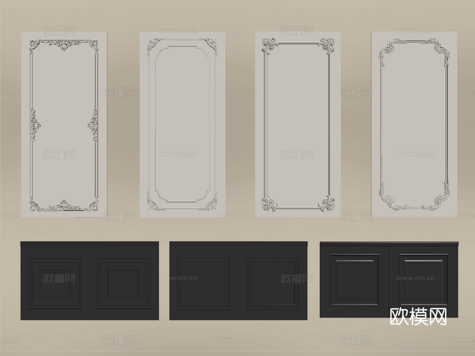 法式护墙板 线条 背景墙su模型