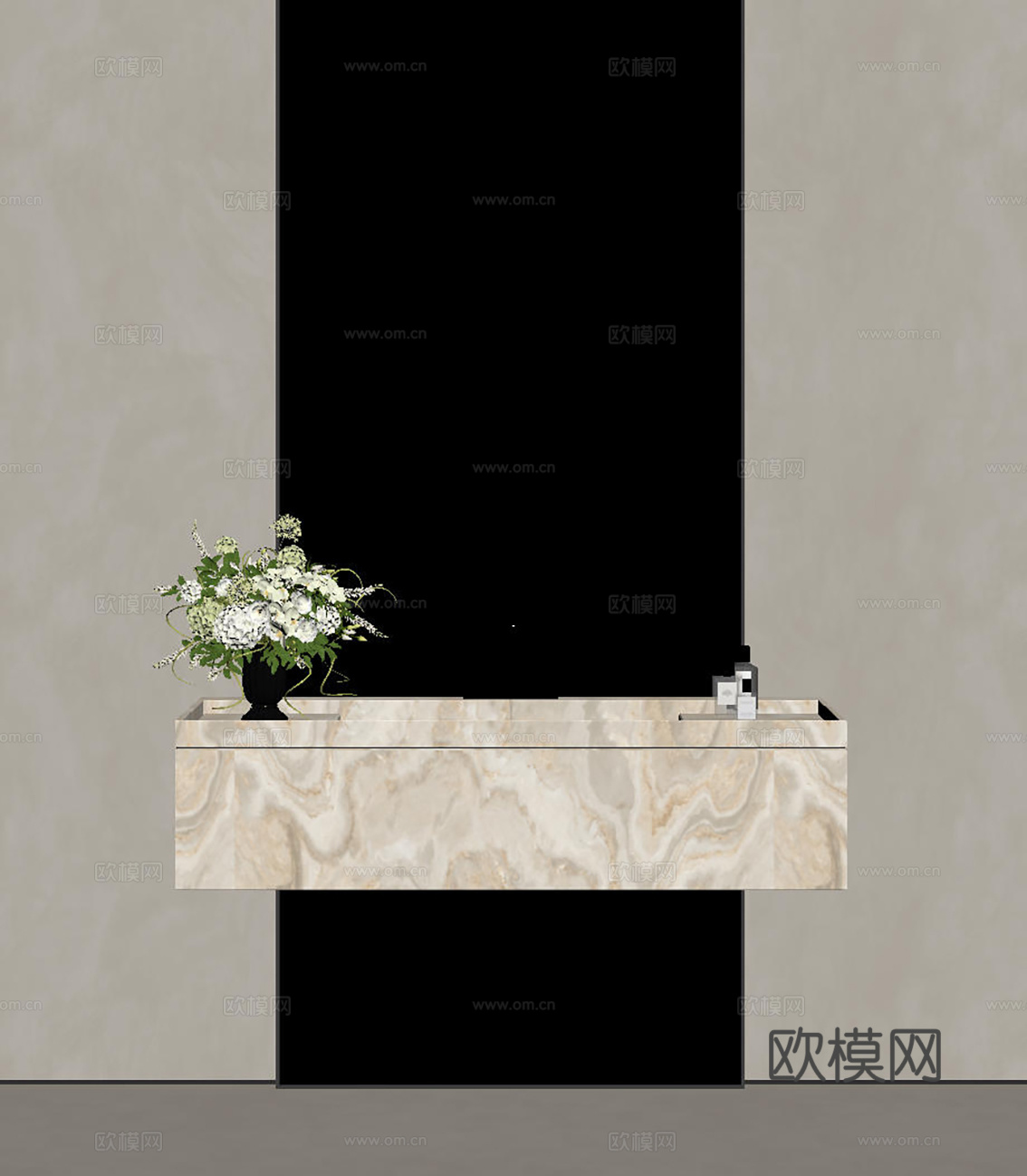 现代极简洗手台 中古浴室柜 台盆柜 装饰品摆件 镜子 卫生间su模型