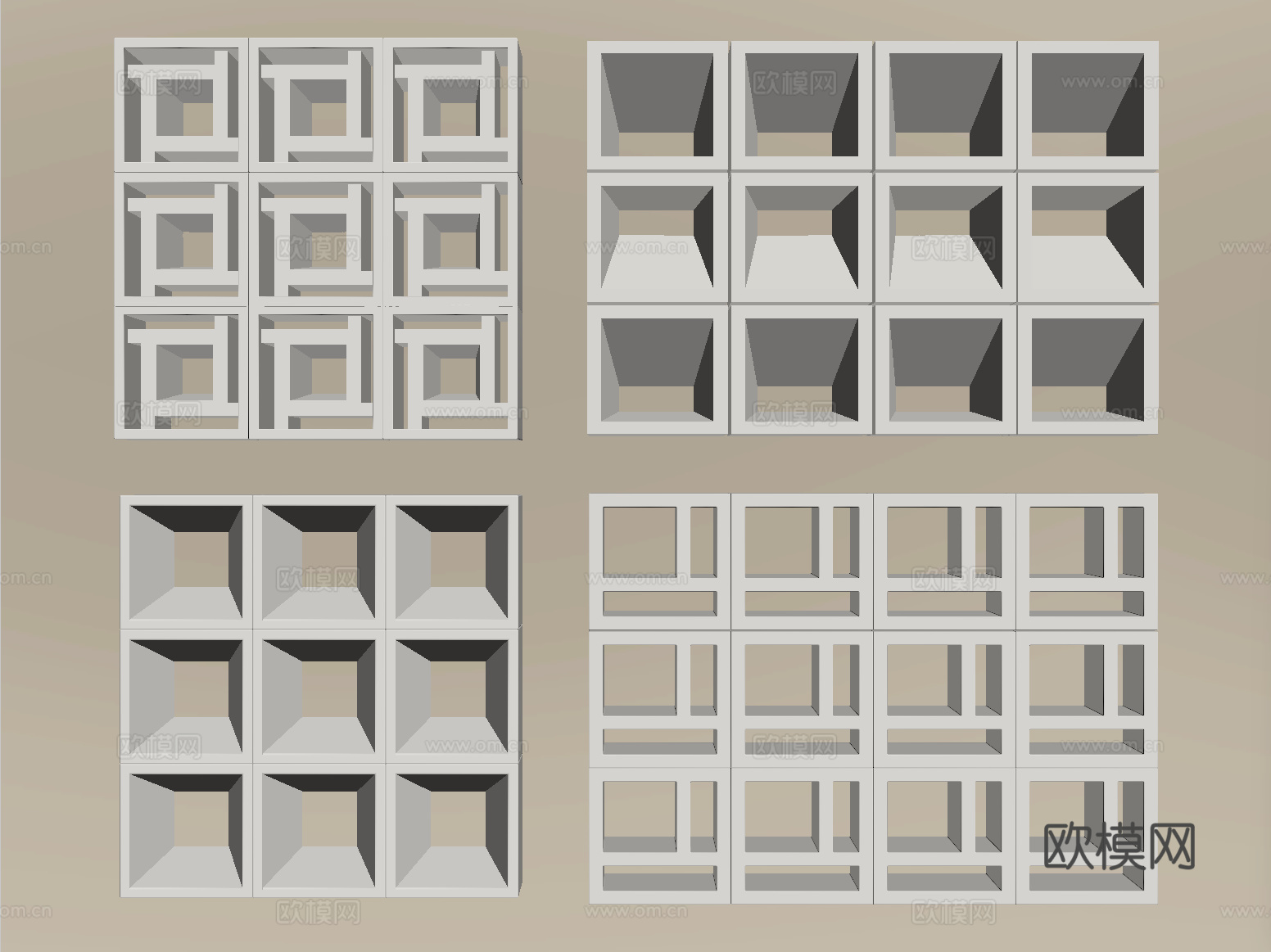现代镂空水泥砖 水泥砖隔断 预制砖墙砖su模型下载（渲染图2）