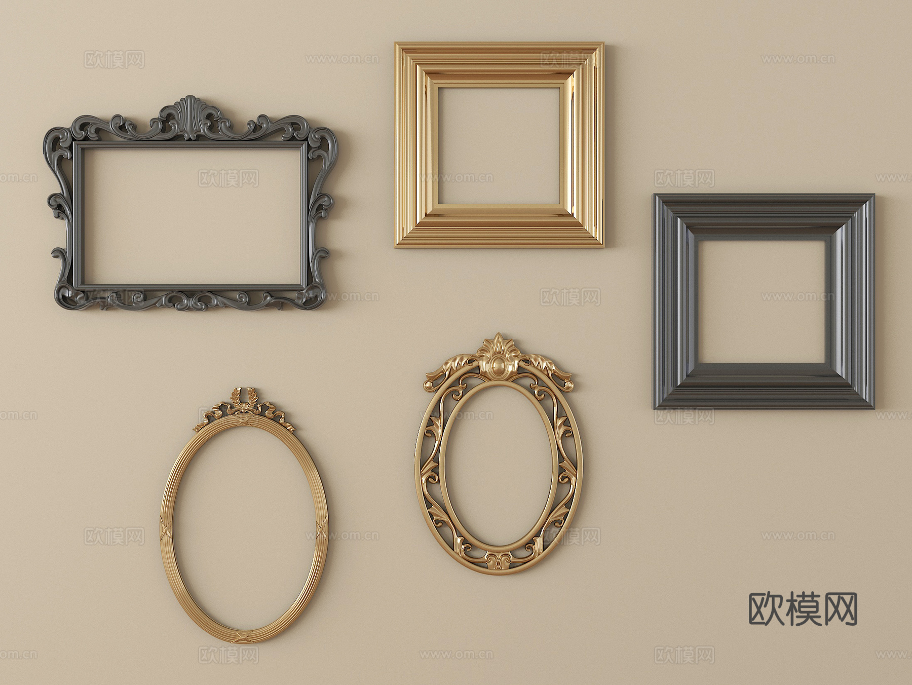 欧式画框 雕花相框 镜框su模型