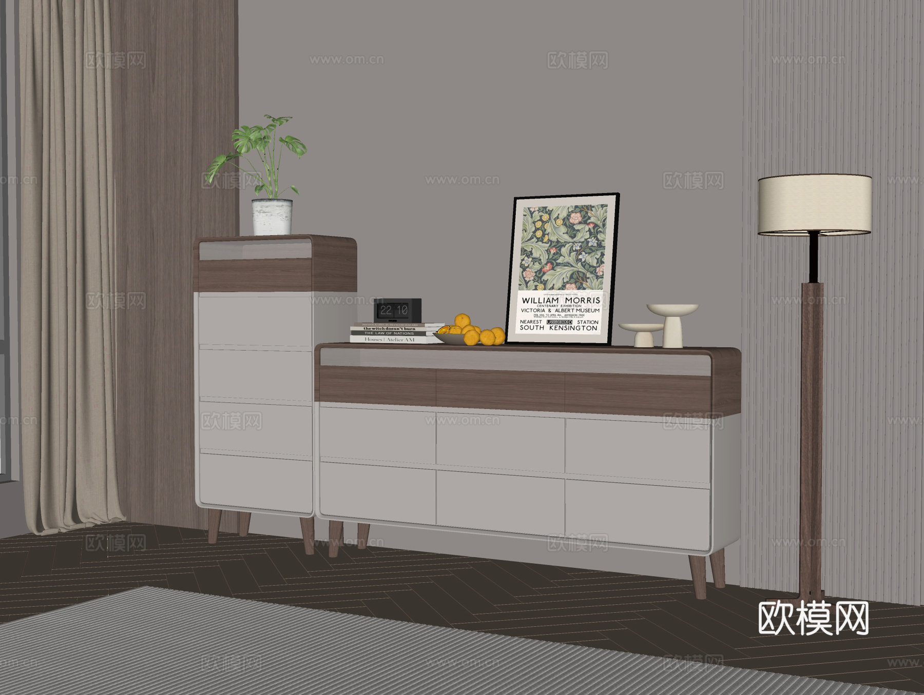现代边柜 储物柜su模型下载（渲染图2）