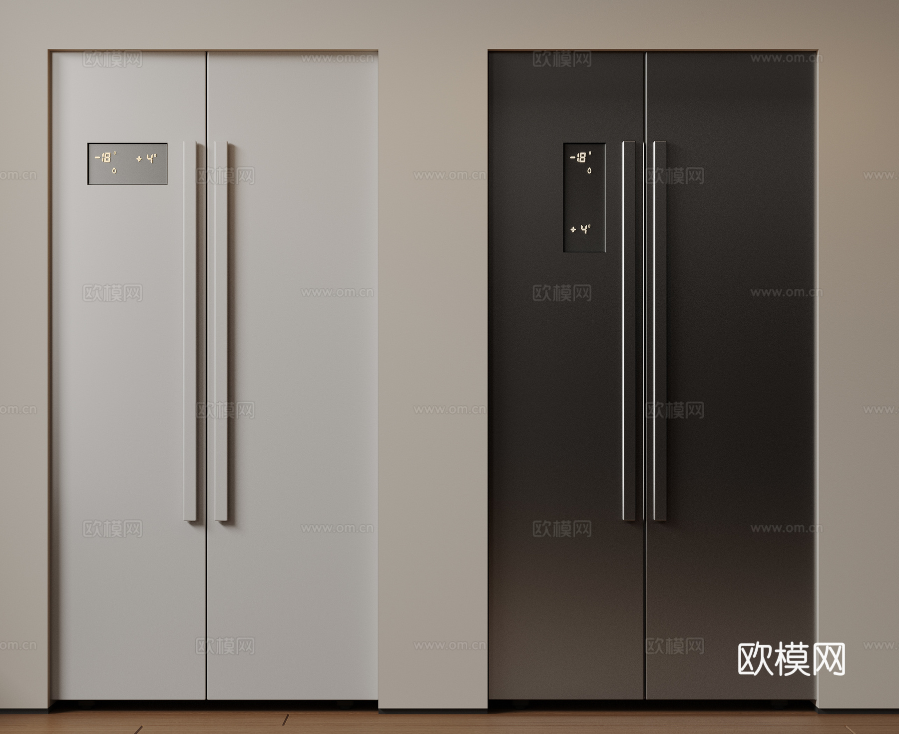 现代极简冰箱 双开门冰箱 简约冰箱柜 中古冰箱 意式冰箱 厨su模型