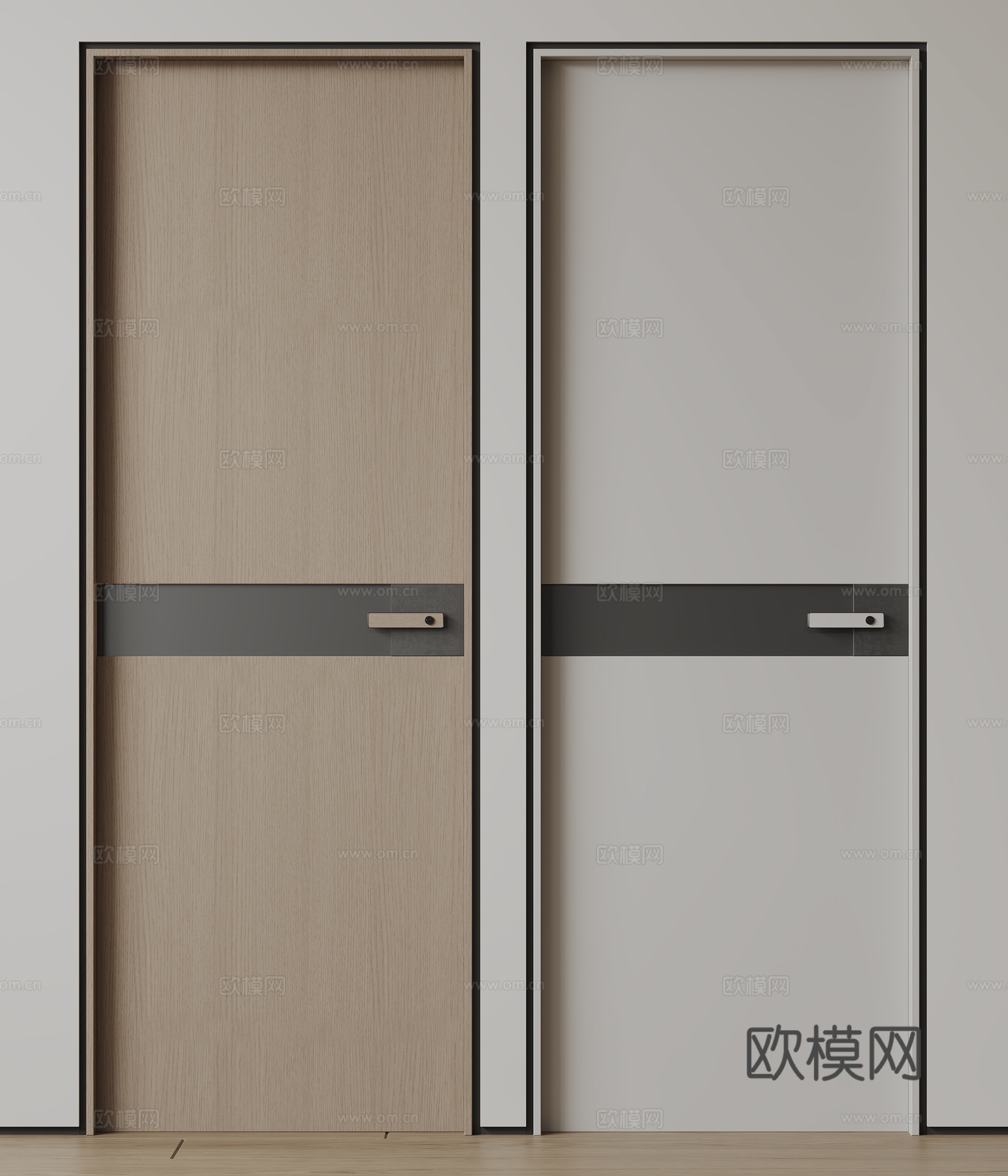 现代极简双开门 中古平开门 入户门 防盗门 通顶对开门 别墅su模型