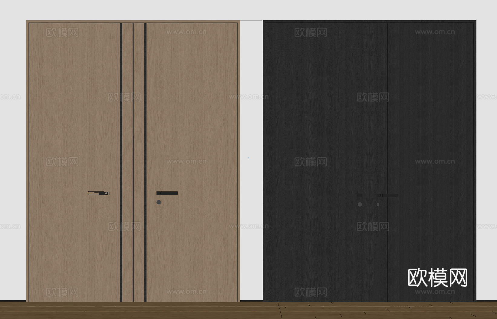 现代极简双开门 中古平开门 入户门 防盗门 通顶对开门 别墅su模型