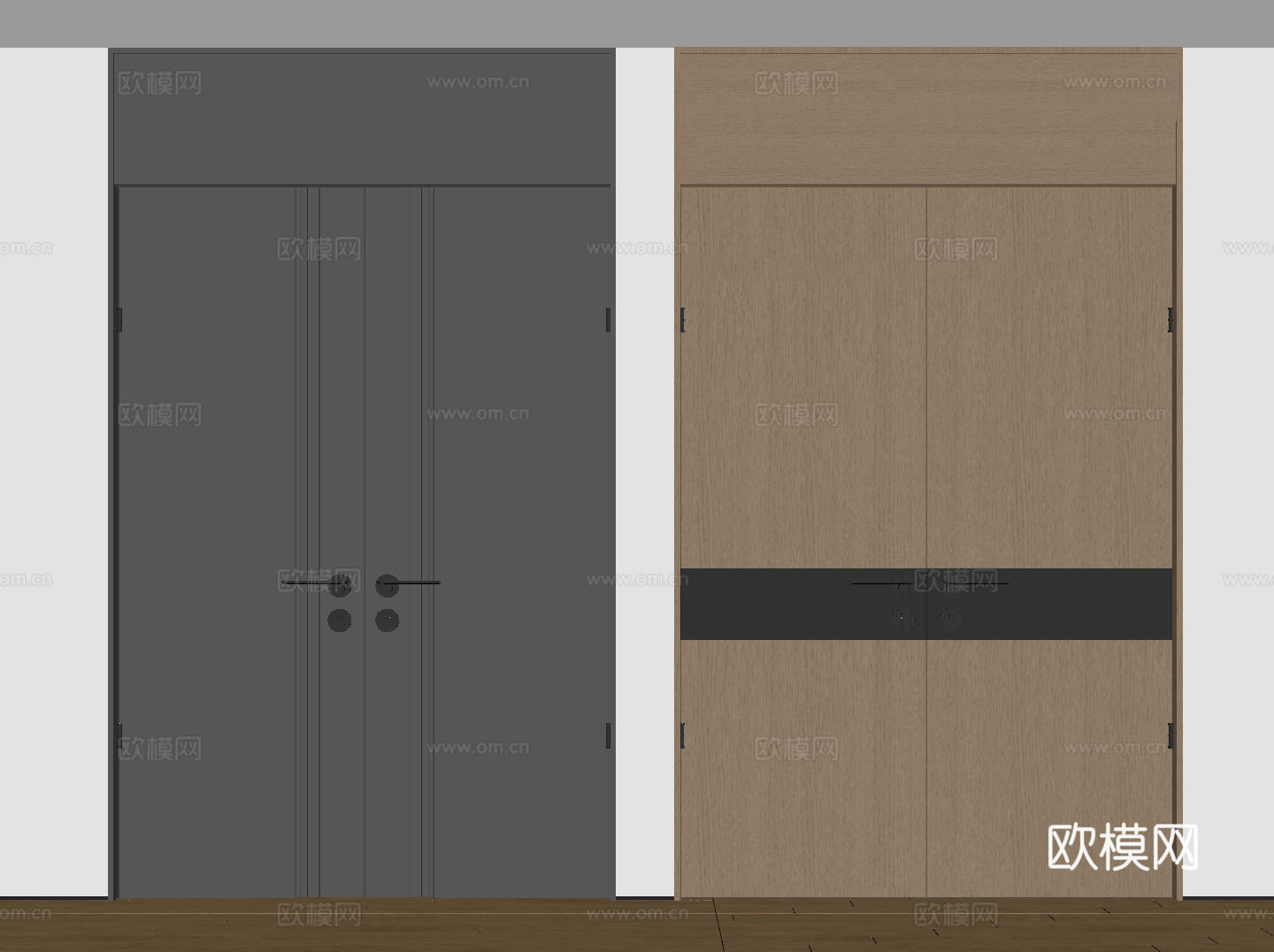现代极简双开门 中古平开门 入户门 防盗门 通顶对开门 别墅su模型
