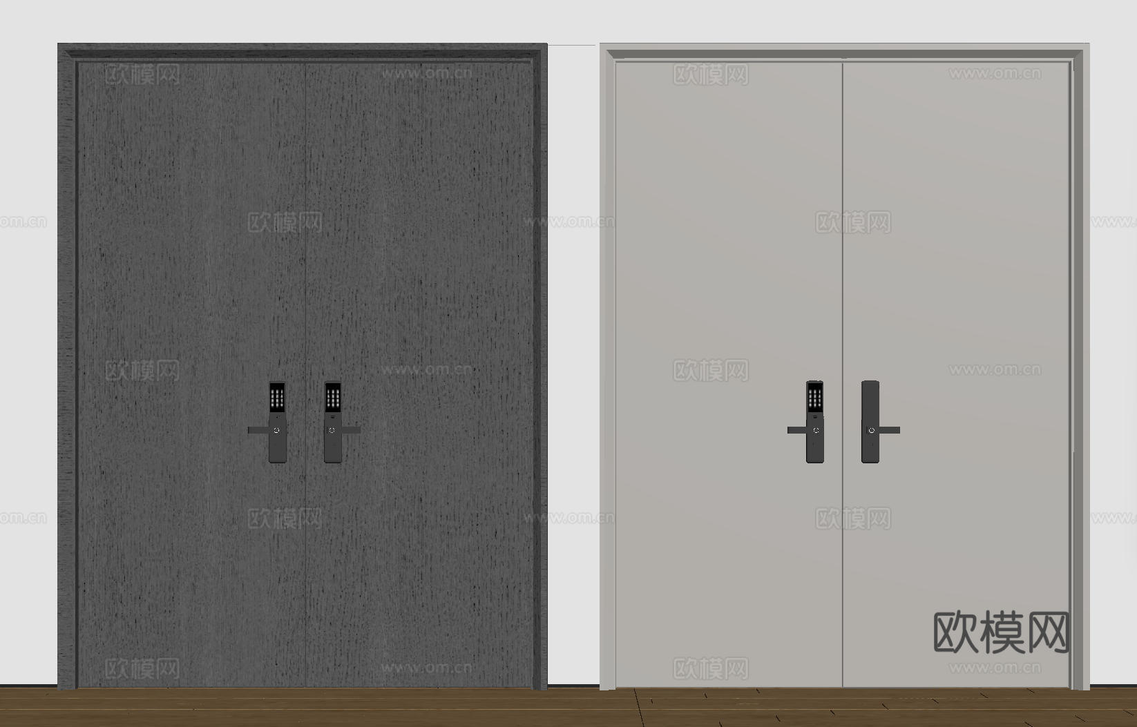 现代极简双开门 中古平开门 入户门 防盗门 通顶对开门 别墅su模型