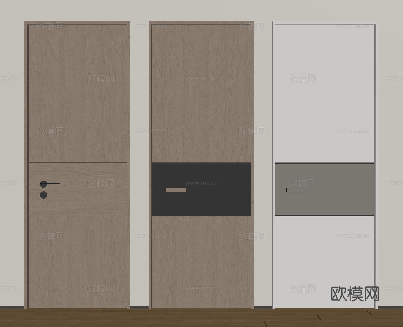 现代极简单开门 中古房间门 卧室门 平板门 实木门 平开门su模型