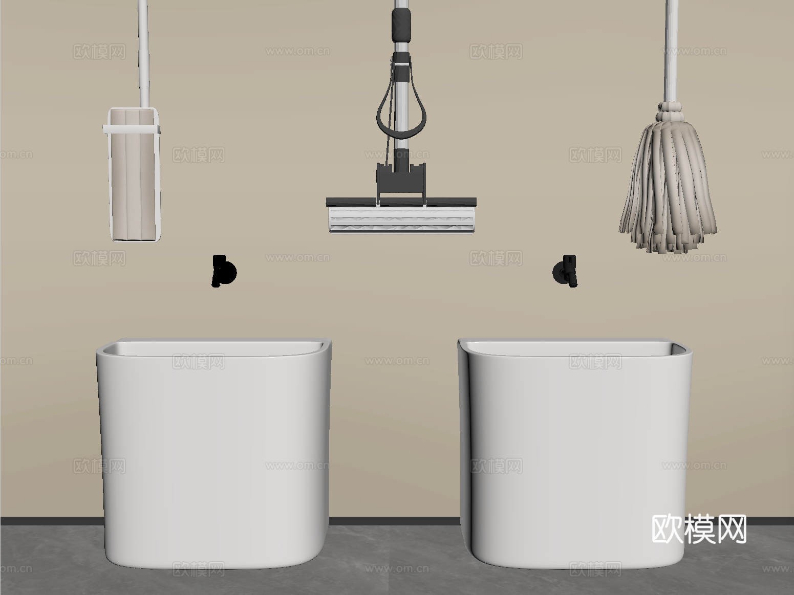 现代拖把池 拖布池 墩布池 拖把 卫浴小件su模型