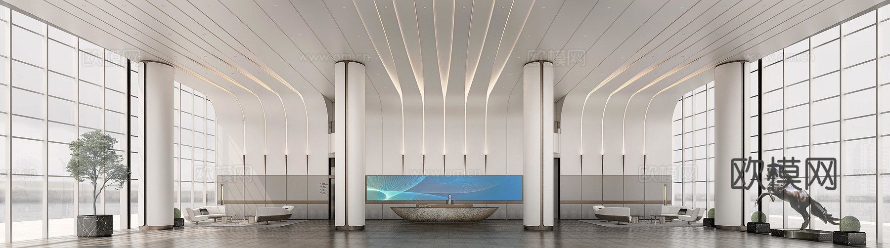 办公楼大堂 最新全套施工图 效果图合集cad施工图