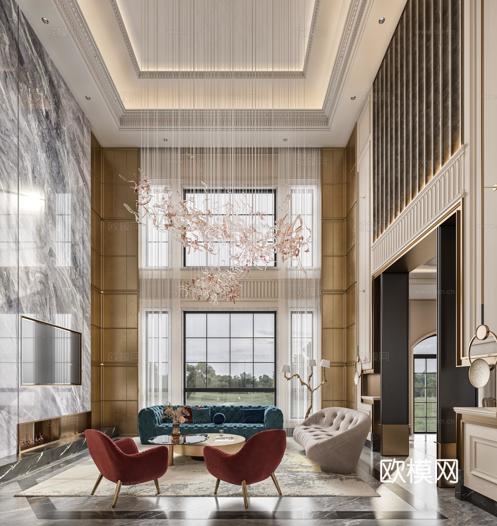 法式轻奢挑空别墅 样板间 最新全套施工图 效果图合集cad施工图