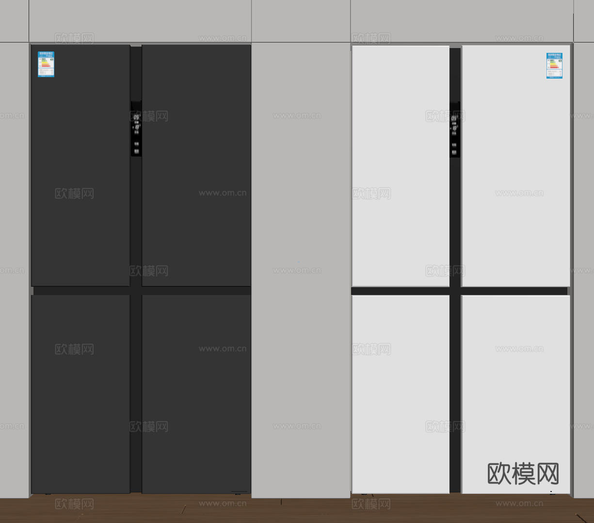 现代极简冰箱 双开门冰箱 简约冰箱柜 中古冰箱 意式冰箱 厨su模型