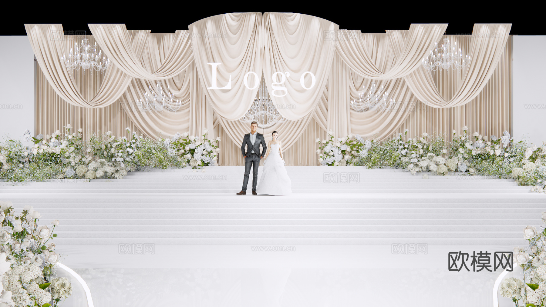 简约大气 香槟色造型布幔婚礼花艺美陈su模型