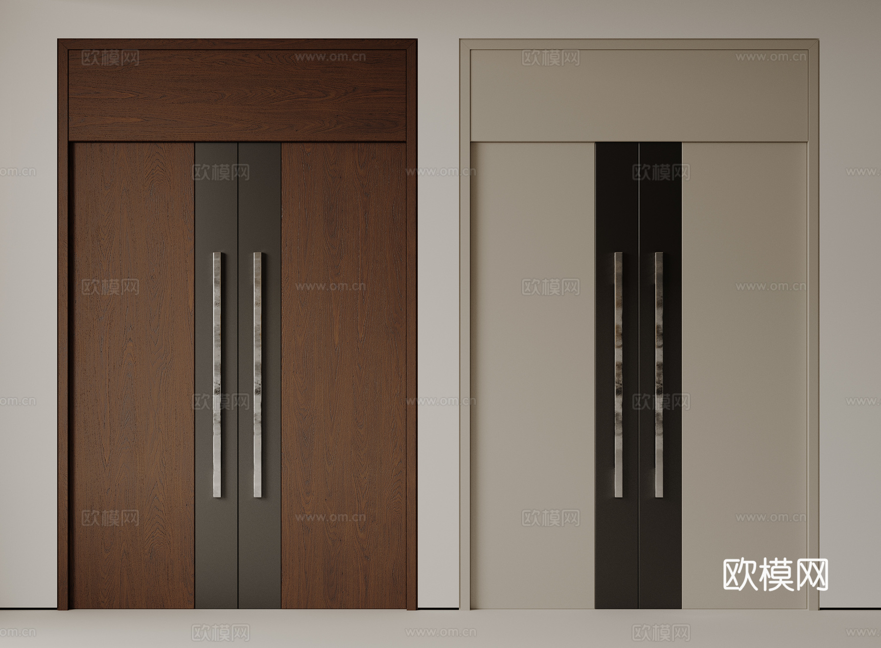 现代极简双开门 中古平开门 入户门 防盗门 通顶对开门 别墅su模型