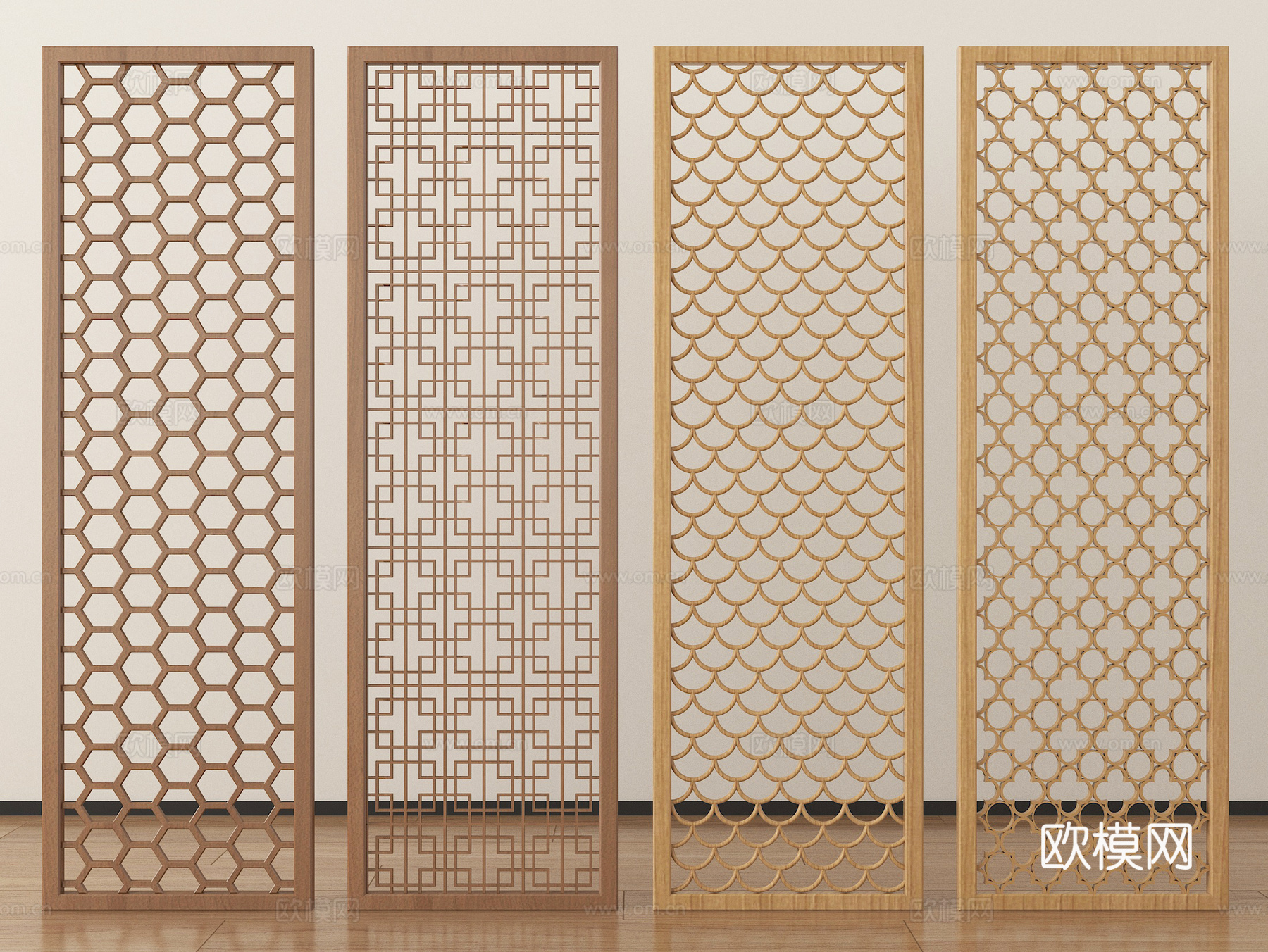 新中式屏风隔断 花格屏风隔断su模型