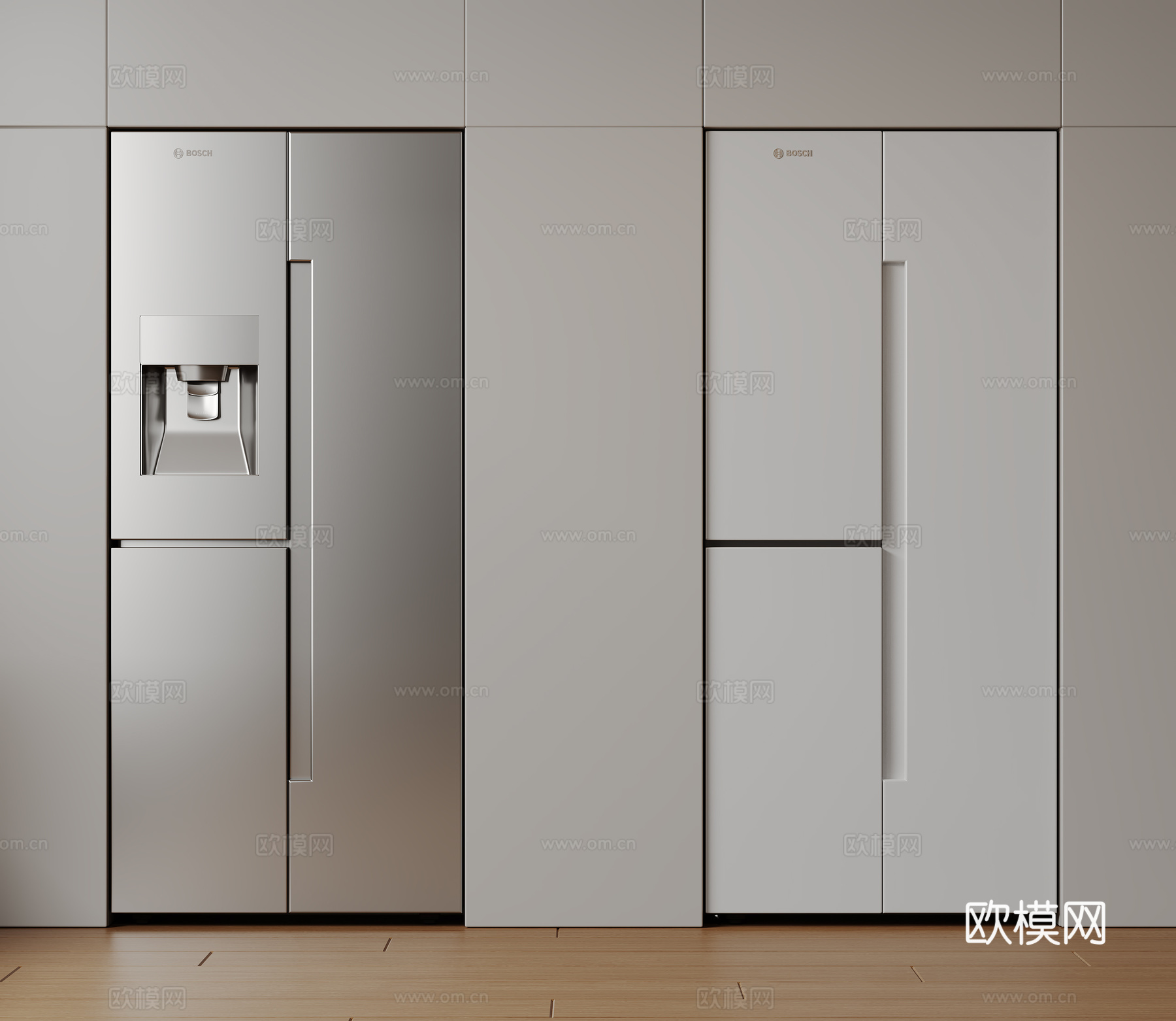 现代极简冰箱 双开门冰箱 简约冰箱柜 中古冰箱 意式冰箱 厨su模型