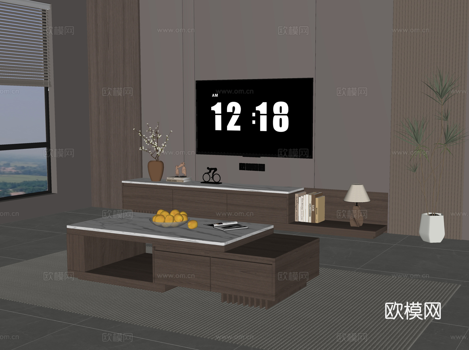 中古风电视柜 茶几电视柜su模型