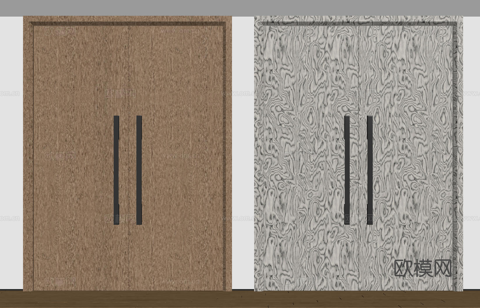 现代极简双开门 中古平开门 入户门 防盗门 通顶对开门 别墅su模型
