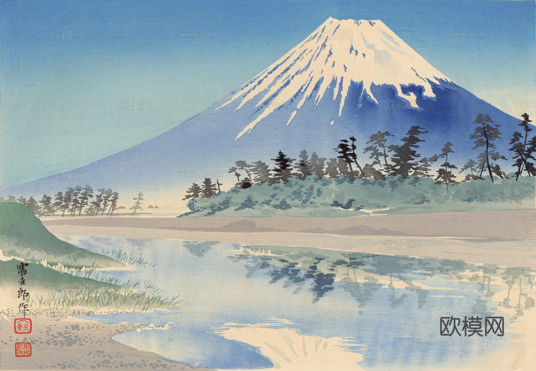 日本浮世绘风景画，日本著名景点绘画123